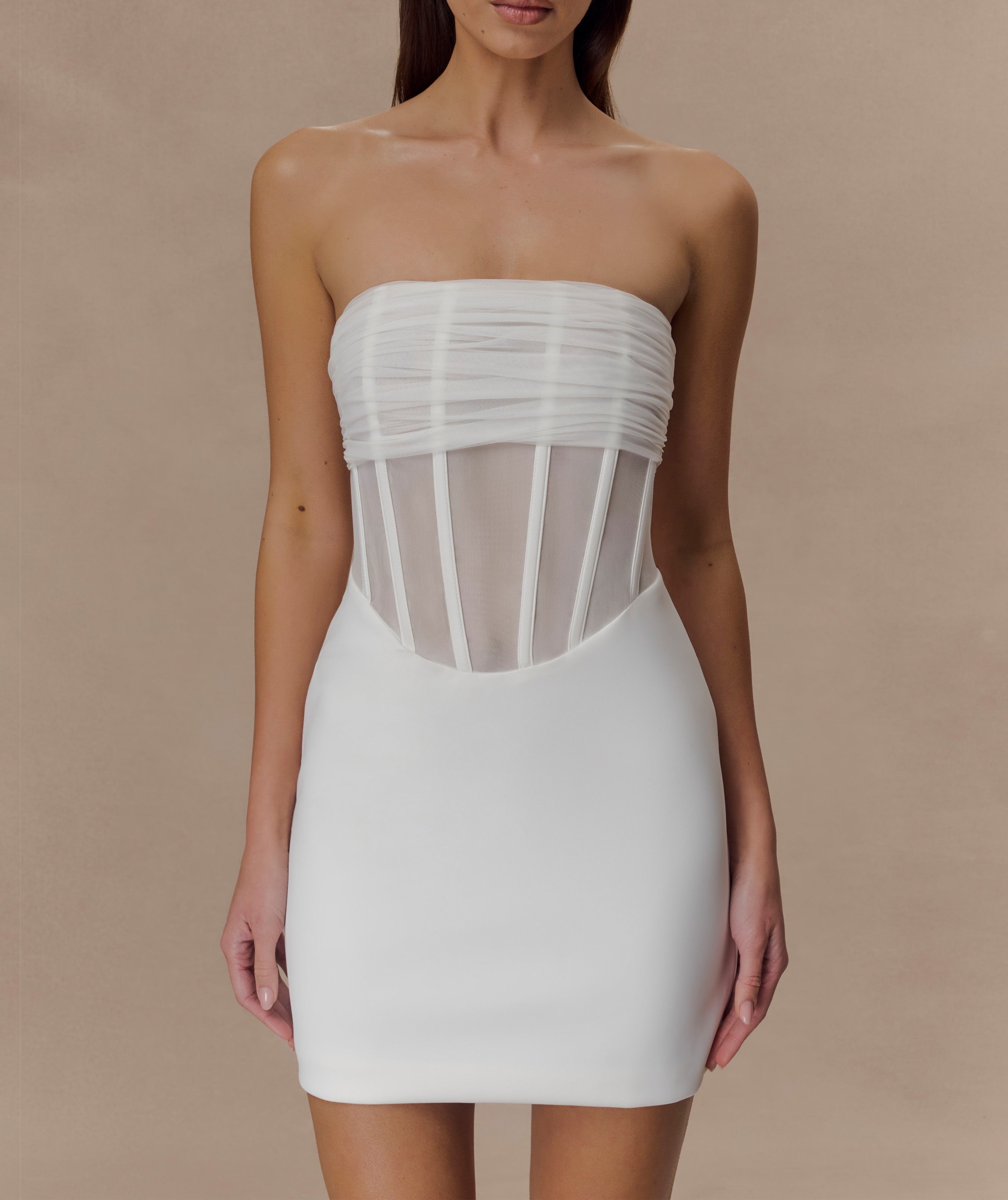 Ivory Mesh Corset Mini Dress