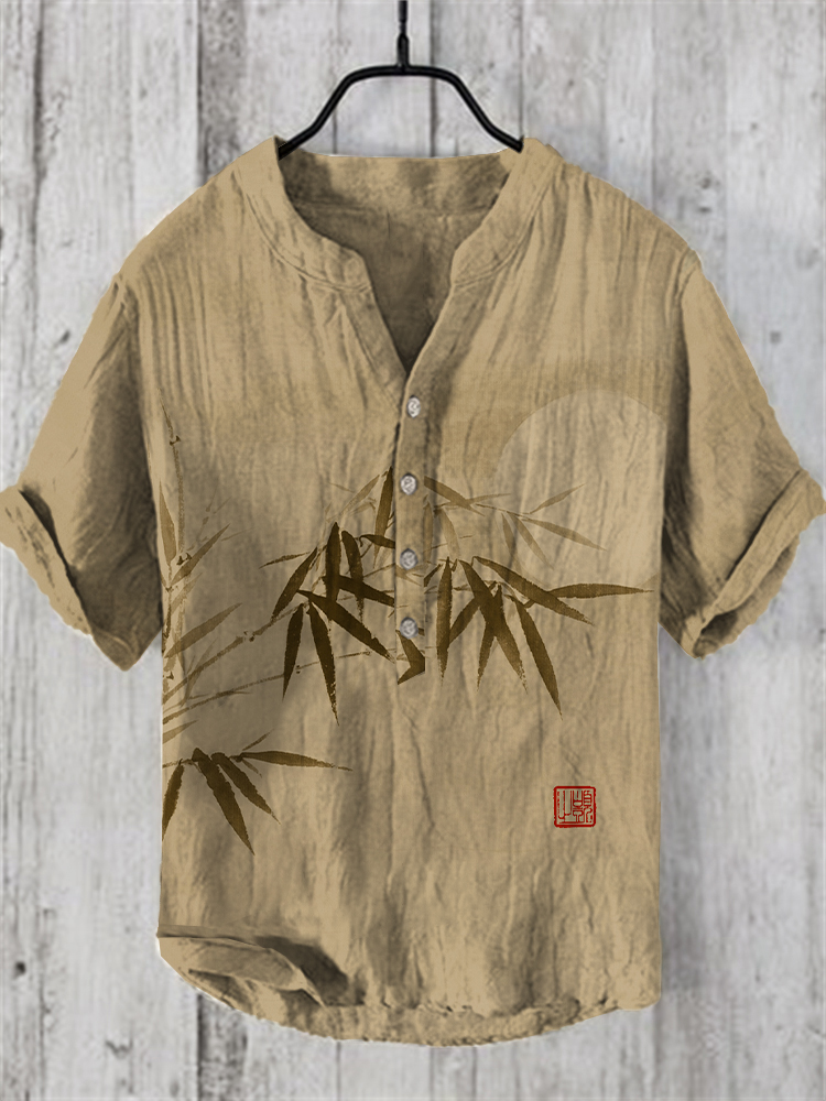 Bamboo & Moon Japanese Art Linen Blend Shirt