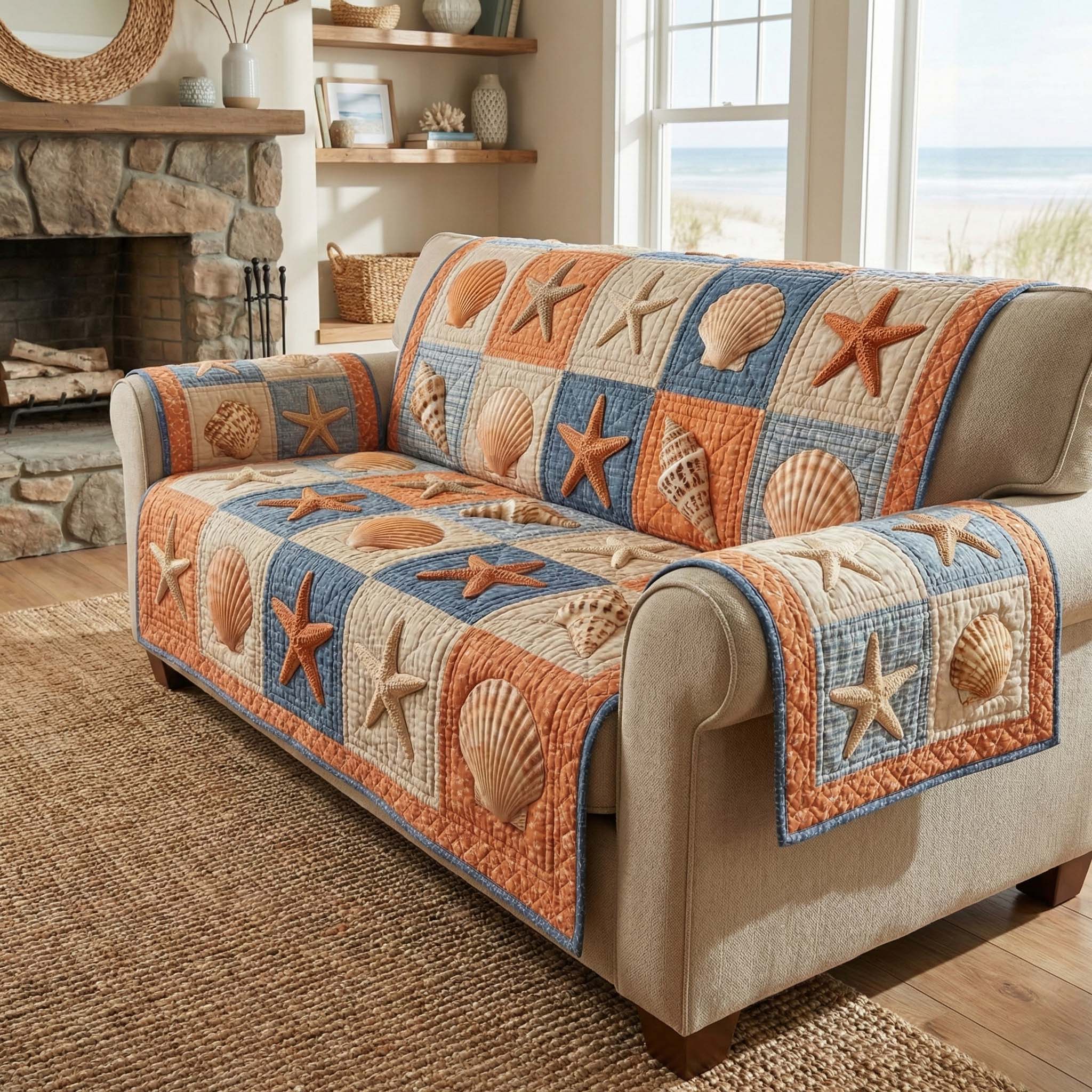 Seaside Patchwork Quilted Sofa Cover GFTOQM2635