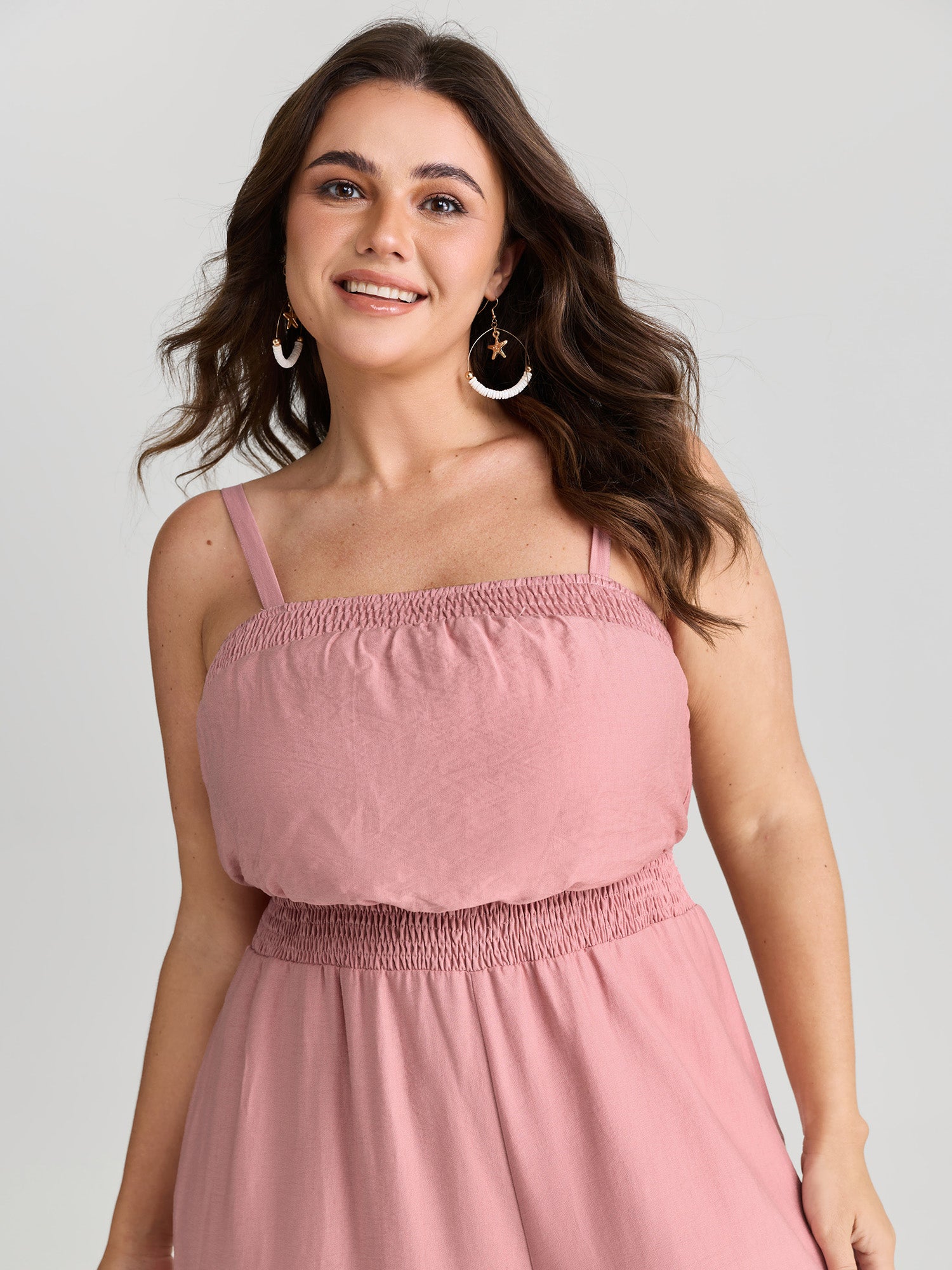 Shirred Tiered Adjustable Jumpsuit