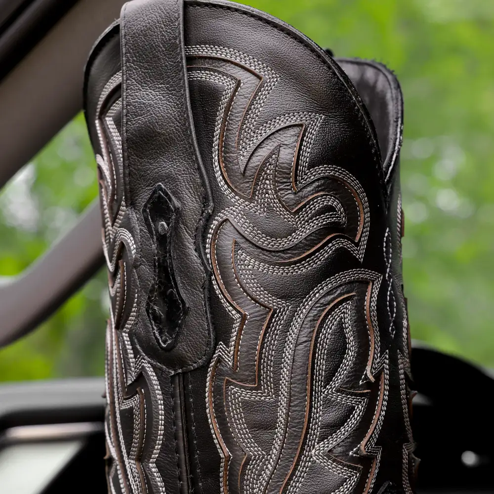 Black Ostrich Leather Boots - Square Toe