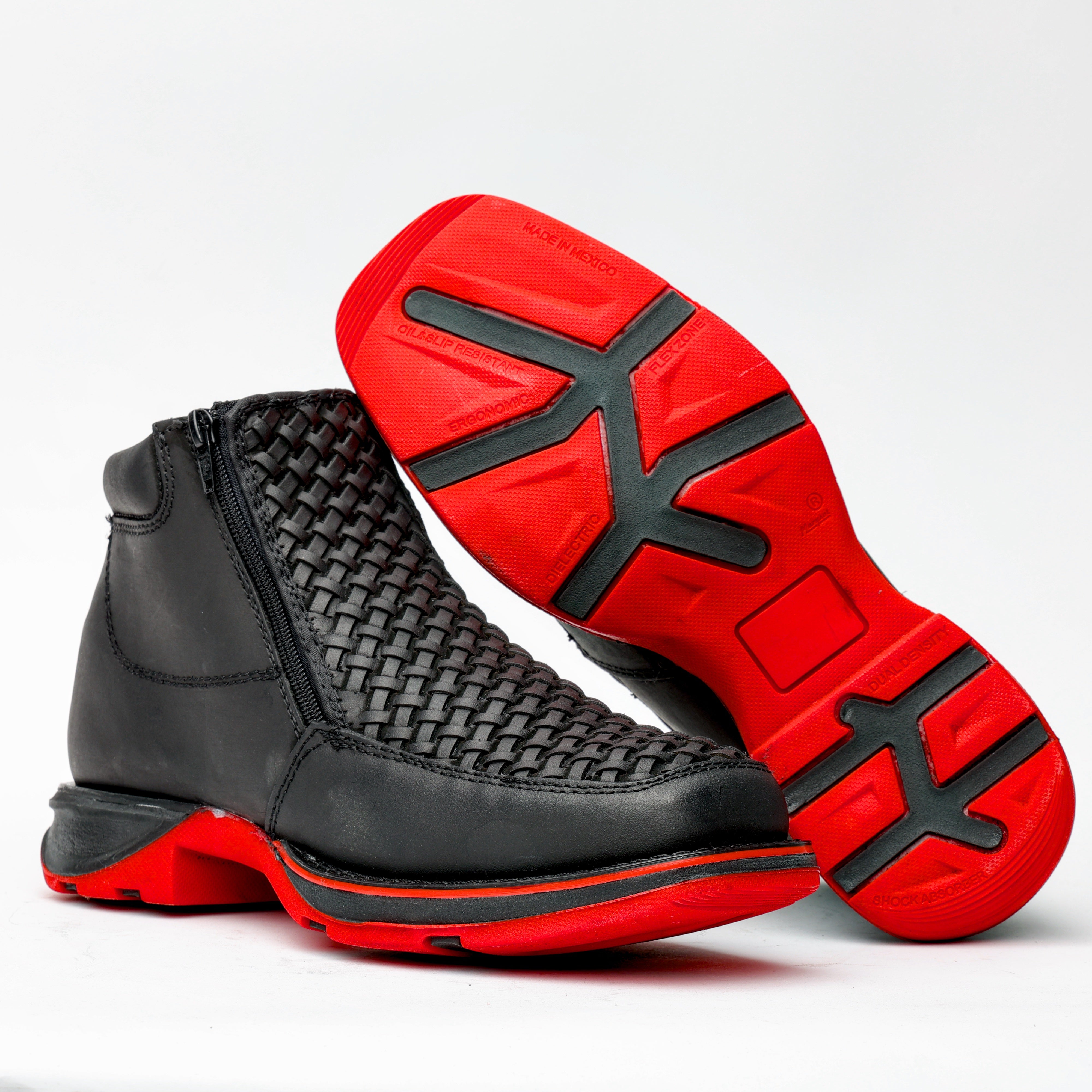 Black Basketweave Leather Botin With 3D Lightweight Soles - Square Toe