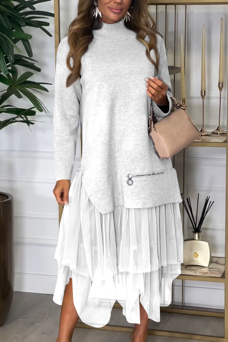 Women's Casual Solid Color Mesh Patchwork Dress