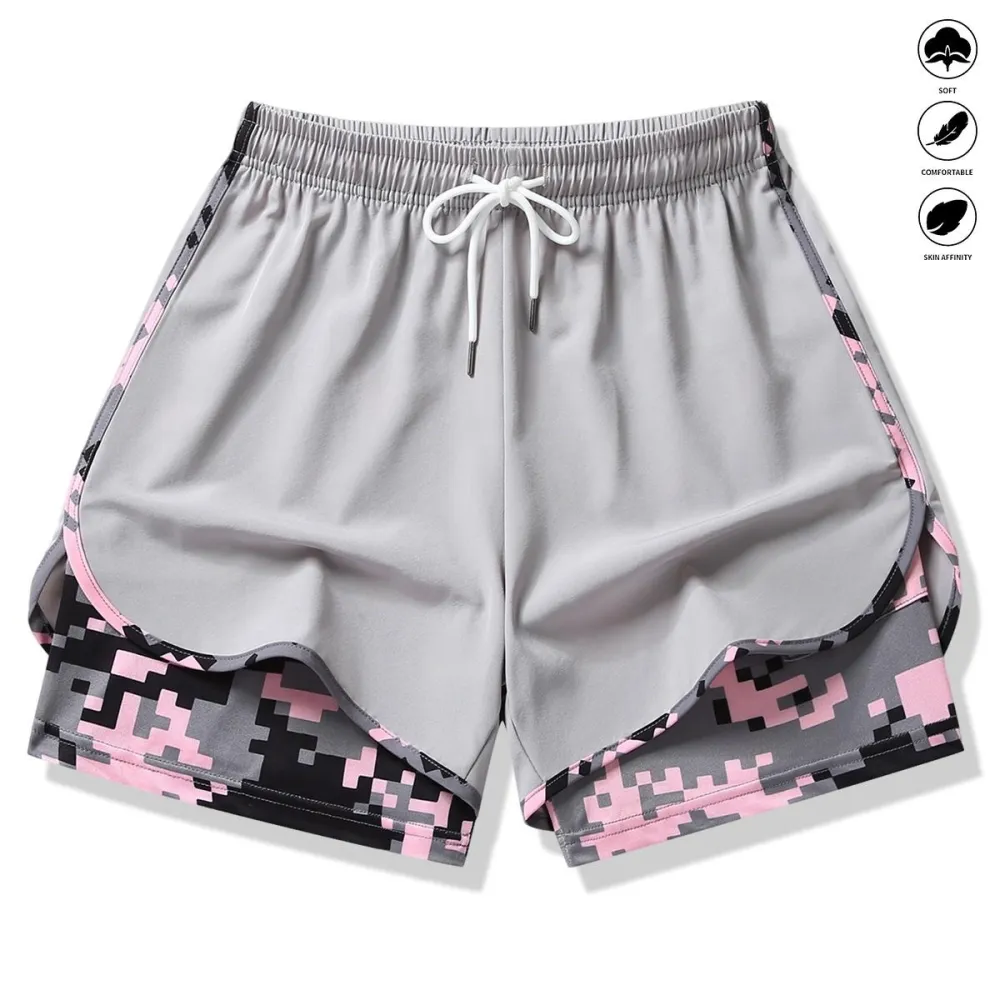 Women’s casual athletic shorts with built-in liner, drawstring, elastic waistband—suitable for outdoor sports, fitness