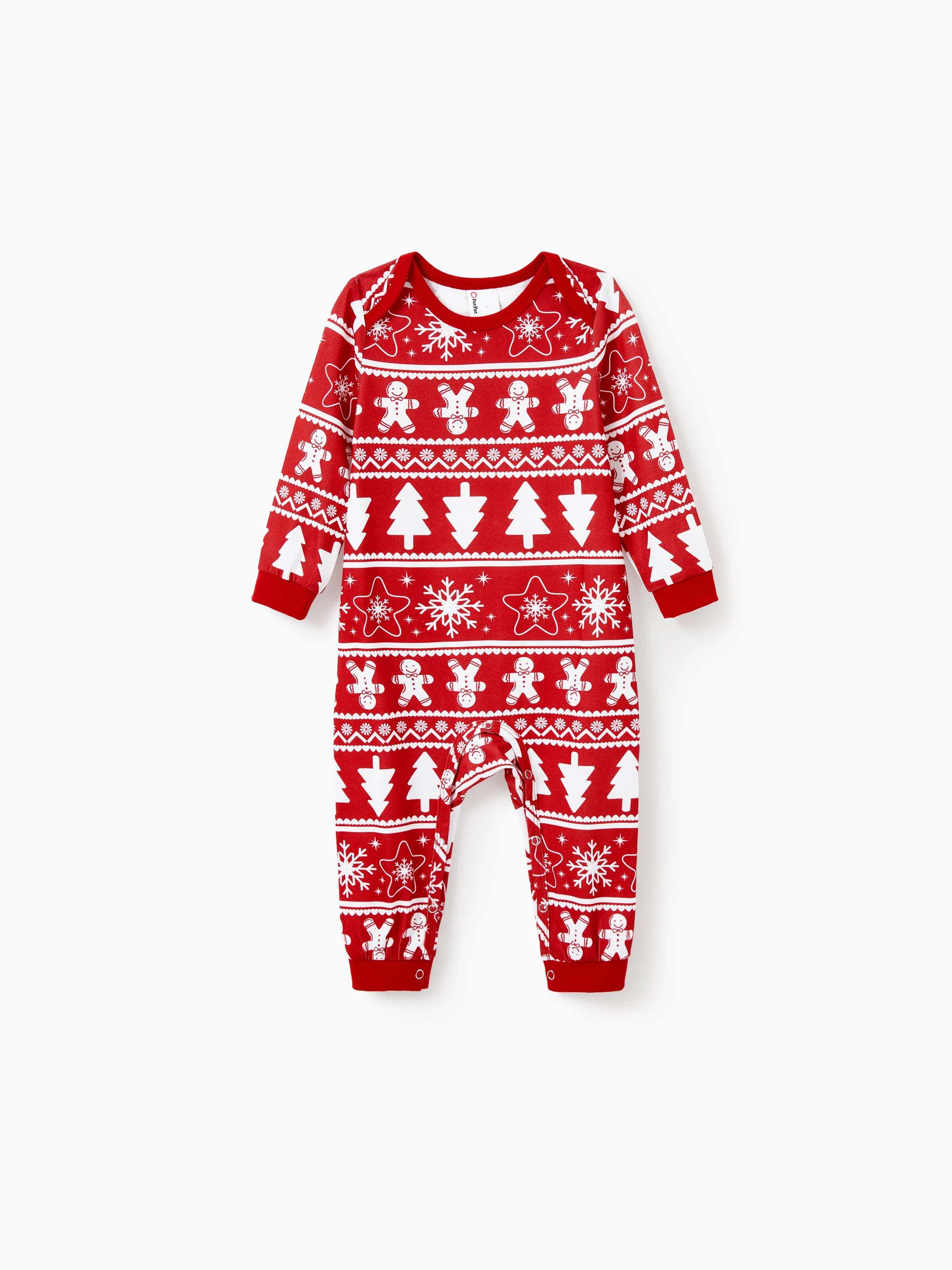 Christmas Matching Family Pajamas Set Gingerbread and Christmas Tree Print Red PJS with Christmas Socks Red