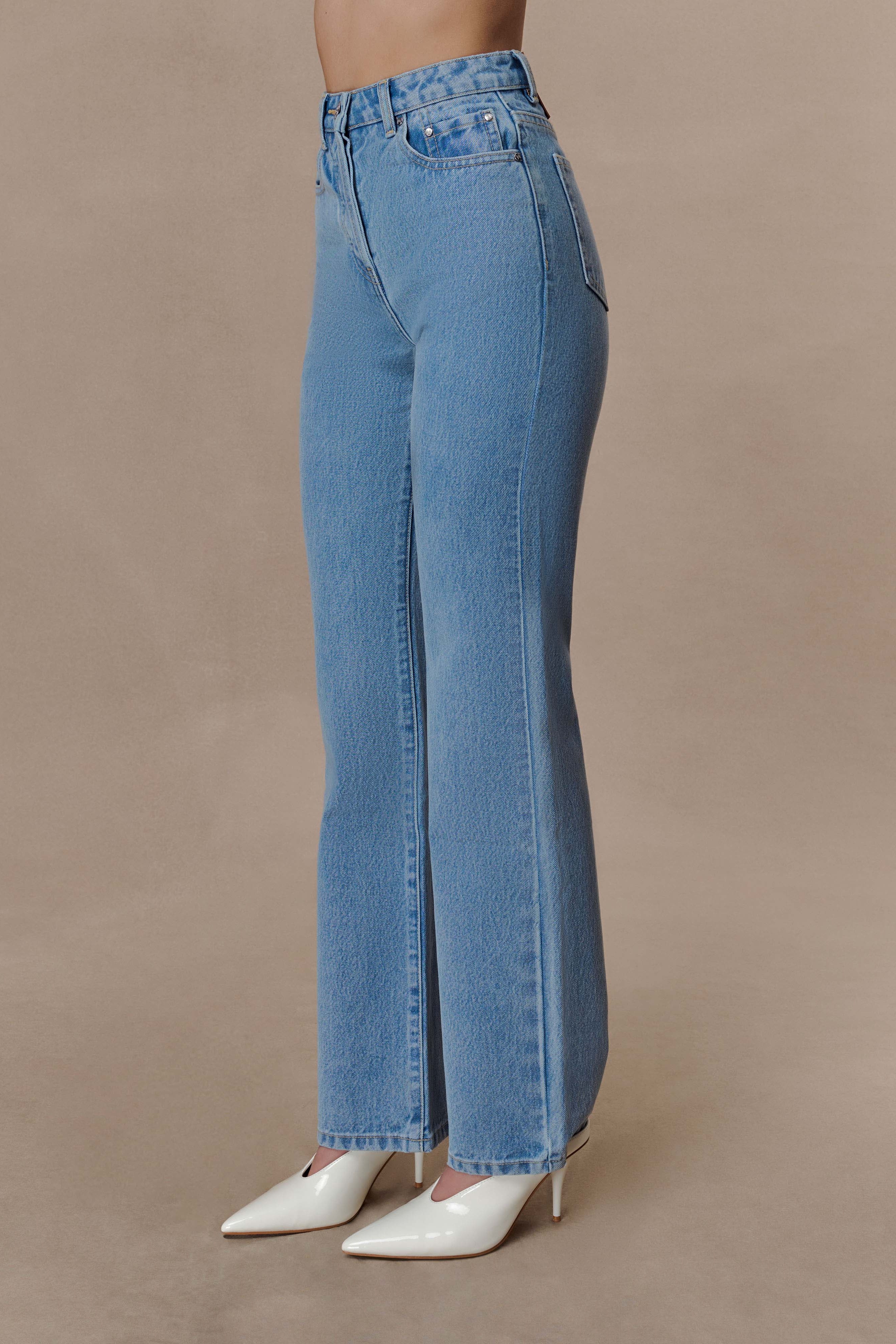 Blue High Waisted Straight Leg Jeans