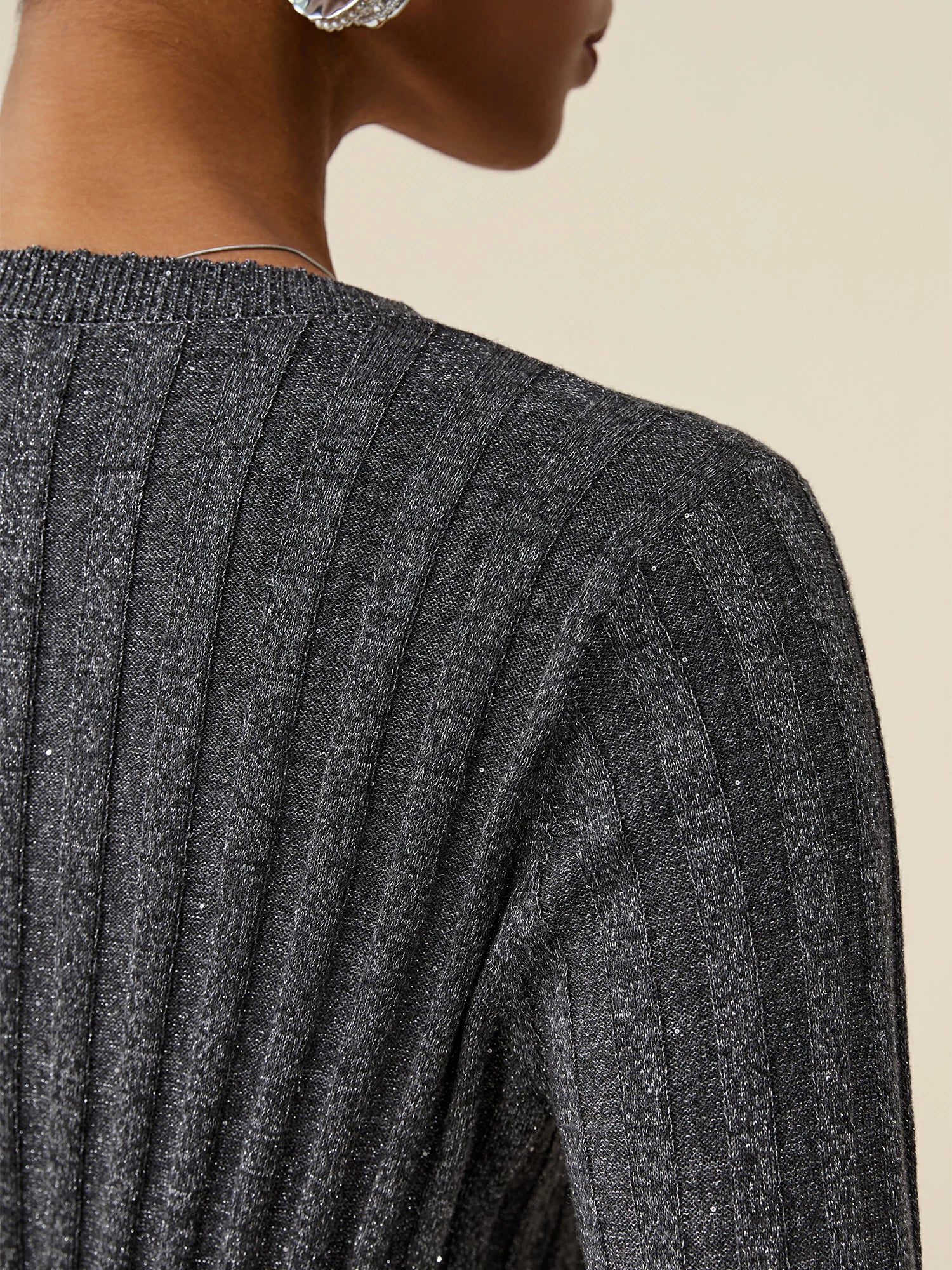 Wool V-Neck Long-Sleeved Sequin Knitted Cardigan