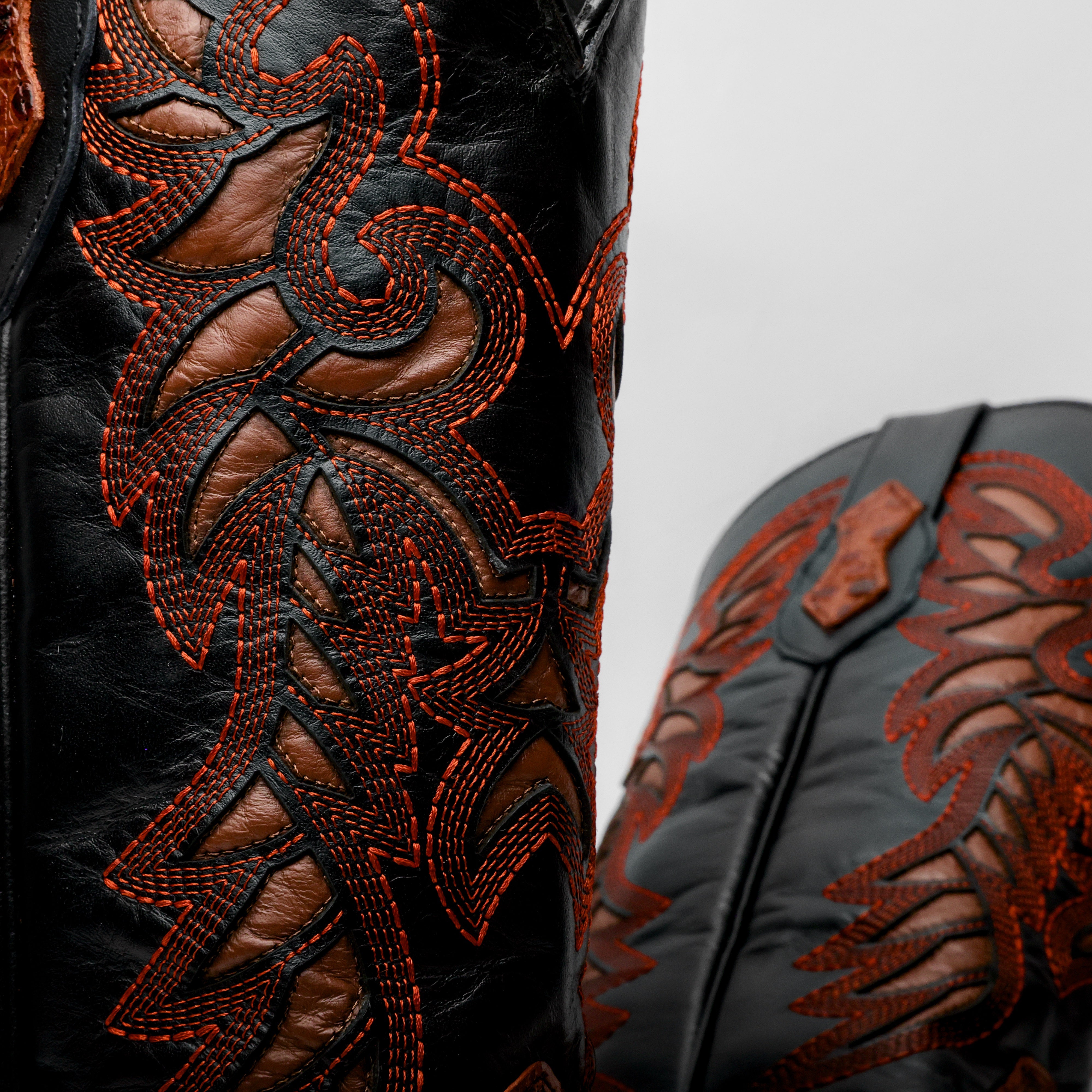 Cognac Caiman Belly Leather Boots - Square Toe