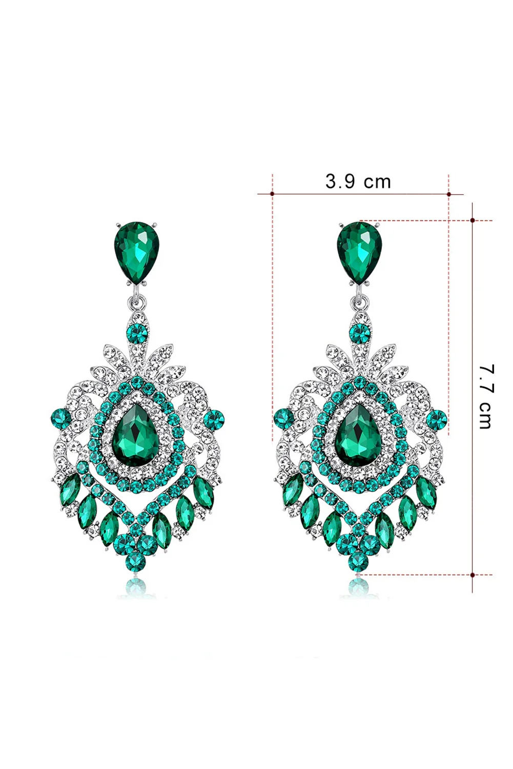Sea Green Vintage Rhinestone Decor Chandelier Drop Earrings