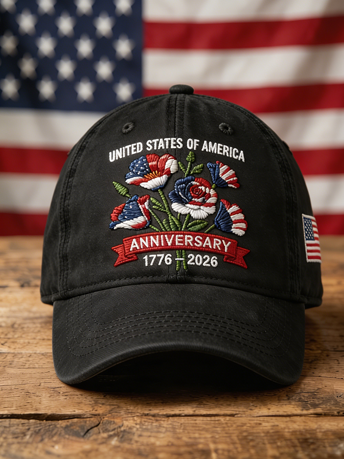 Unisex USA 250th Anniversary Floral Embroidered Washed Baseball Cap