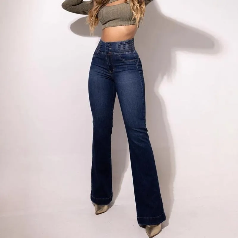 2026 Elastic Waist High Waist Stretch Tights Slightly Flared Hip Lift Denim