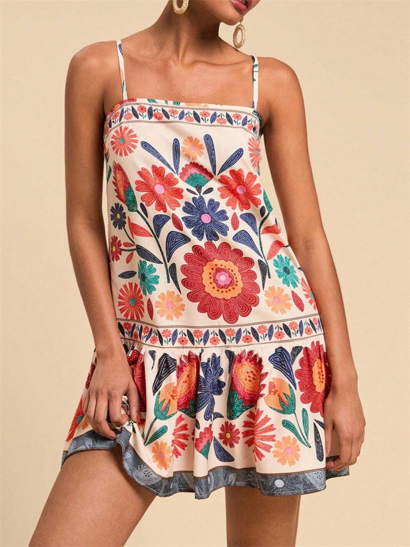 Printed Spaghetti Strap Mini Dress