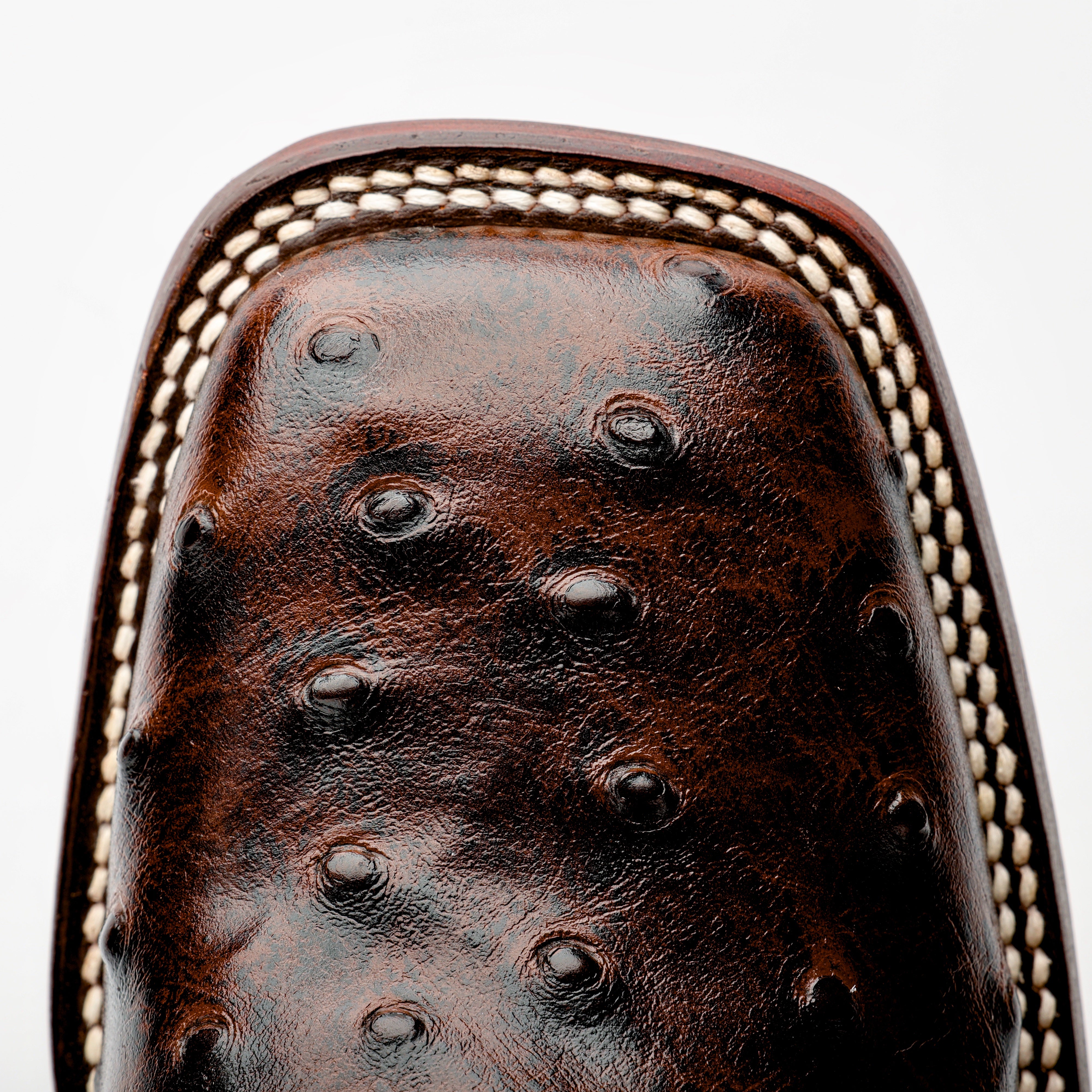 Chocolate Brown Ostrich Leather Boots - Square Toe