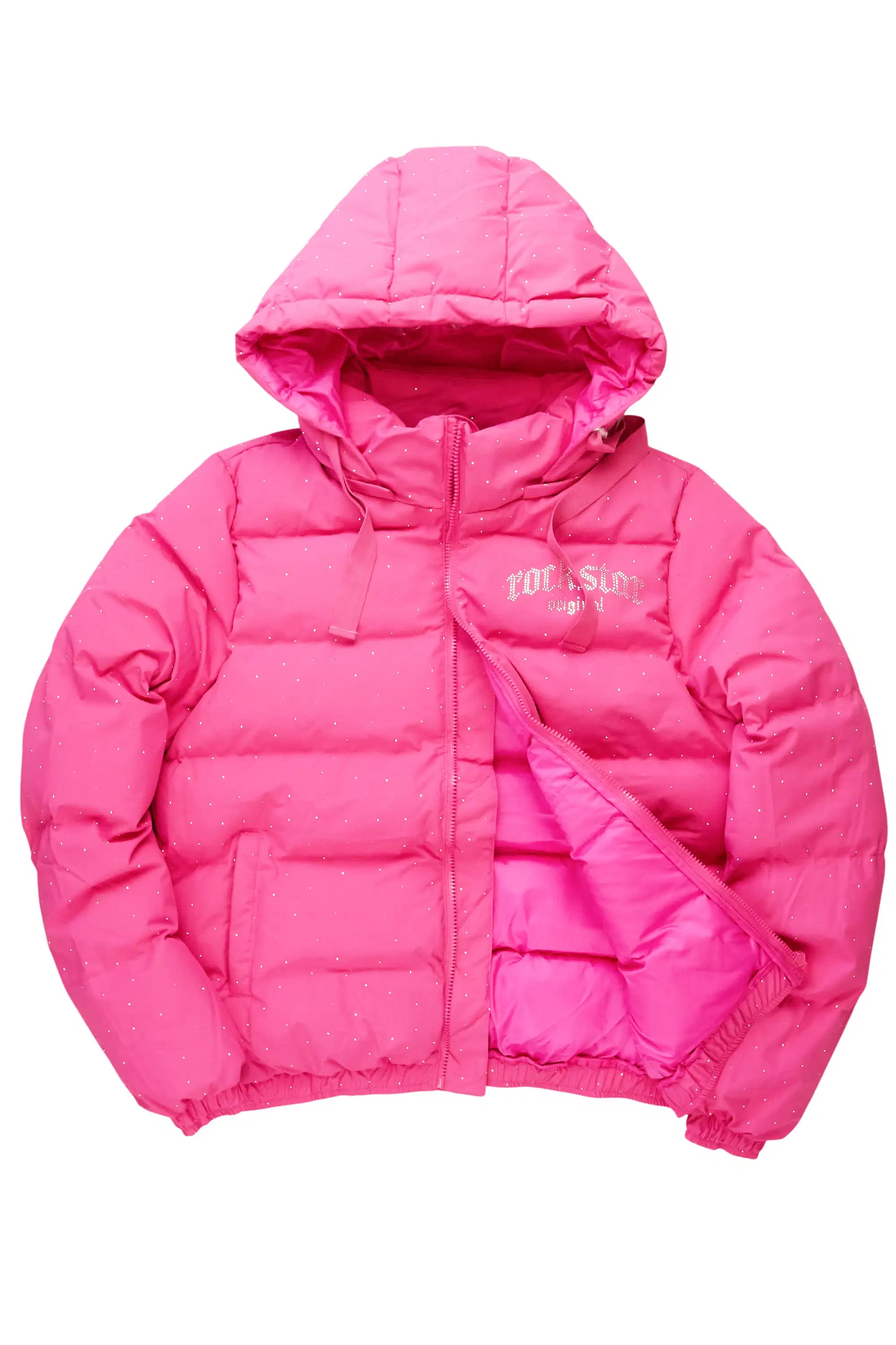 Onellia Hot Pink Rhinestone Puffer Jacket
