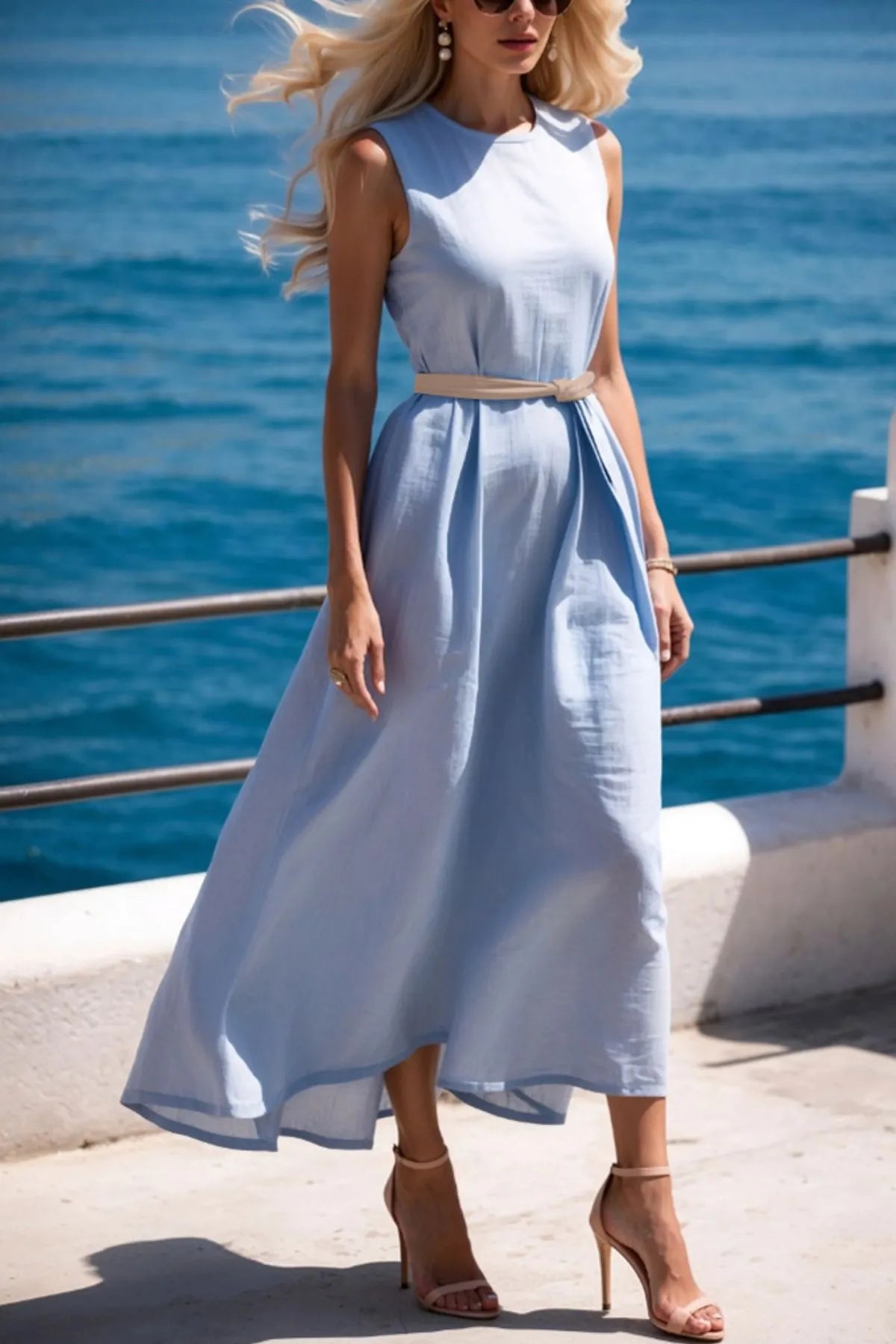 Round Neck Sleeveless Midi Dress