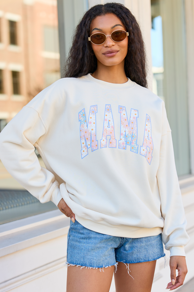 Mama Multi Daisy Print Cream Graphic Sweatshirt
