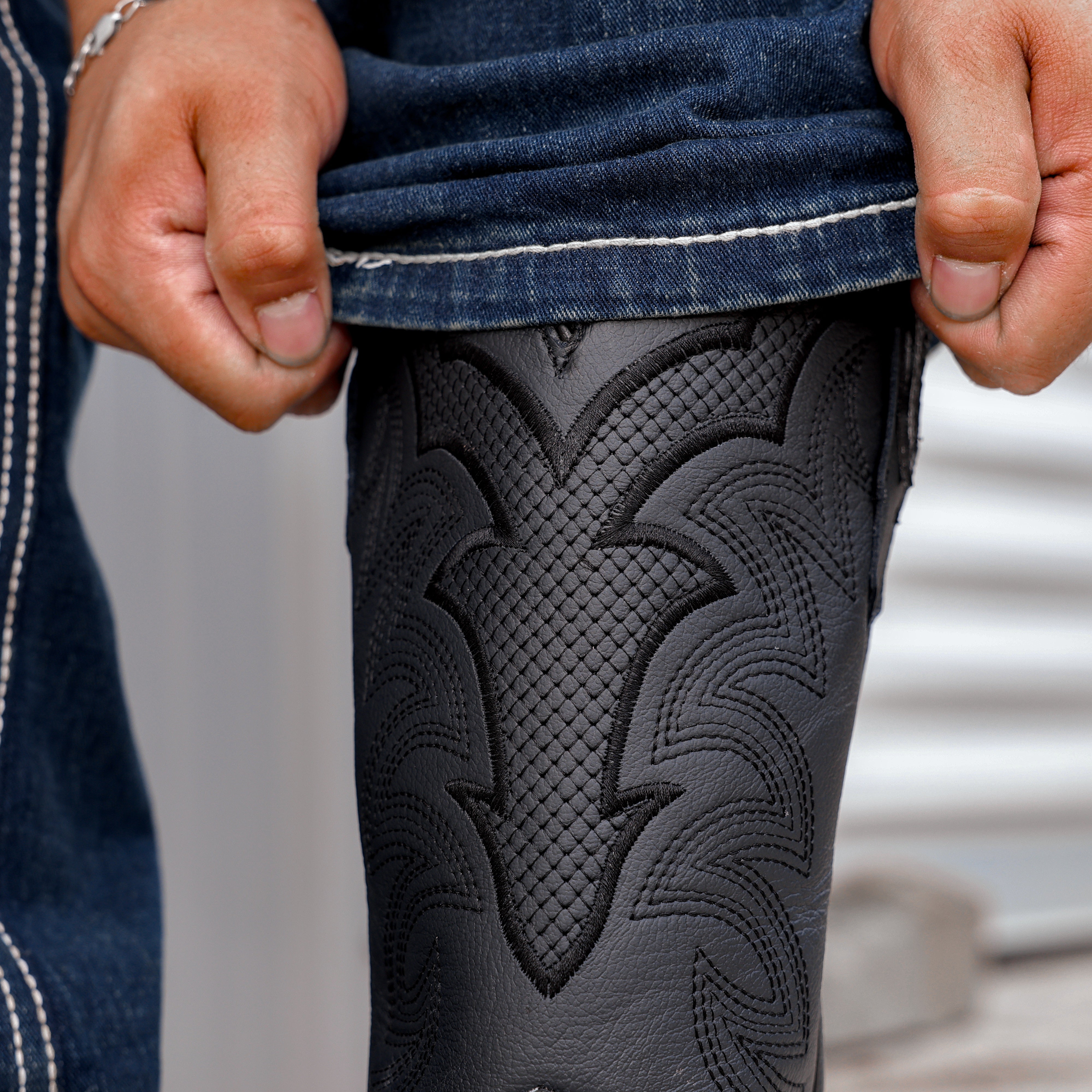 Black Lizard Leather Boots - Square Toe