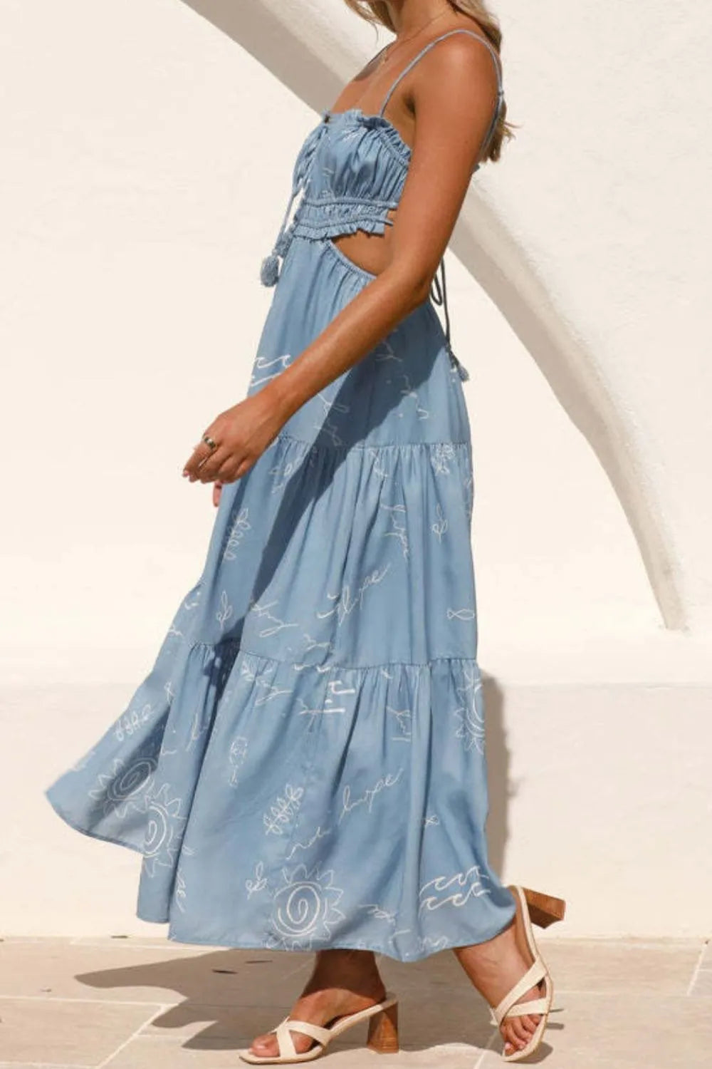 Cutout Printed Sleeveless Midi Cami Dress