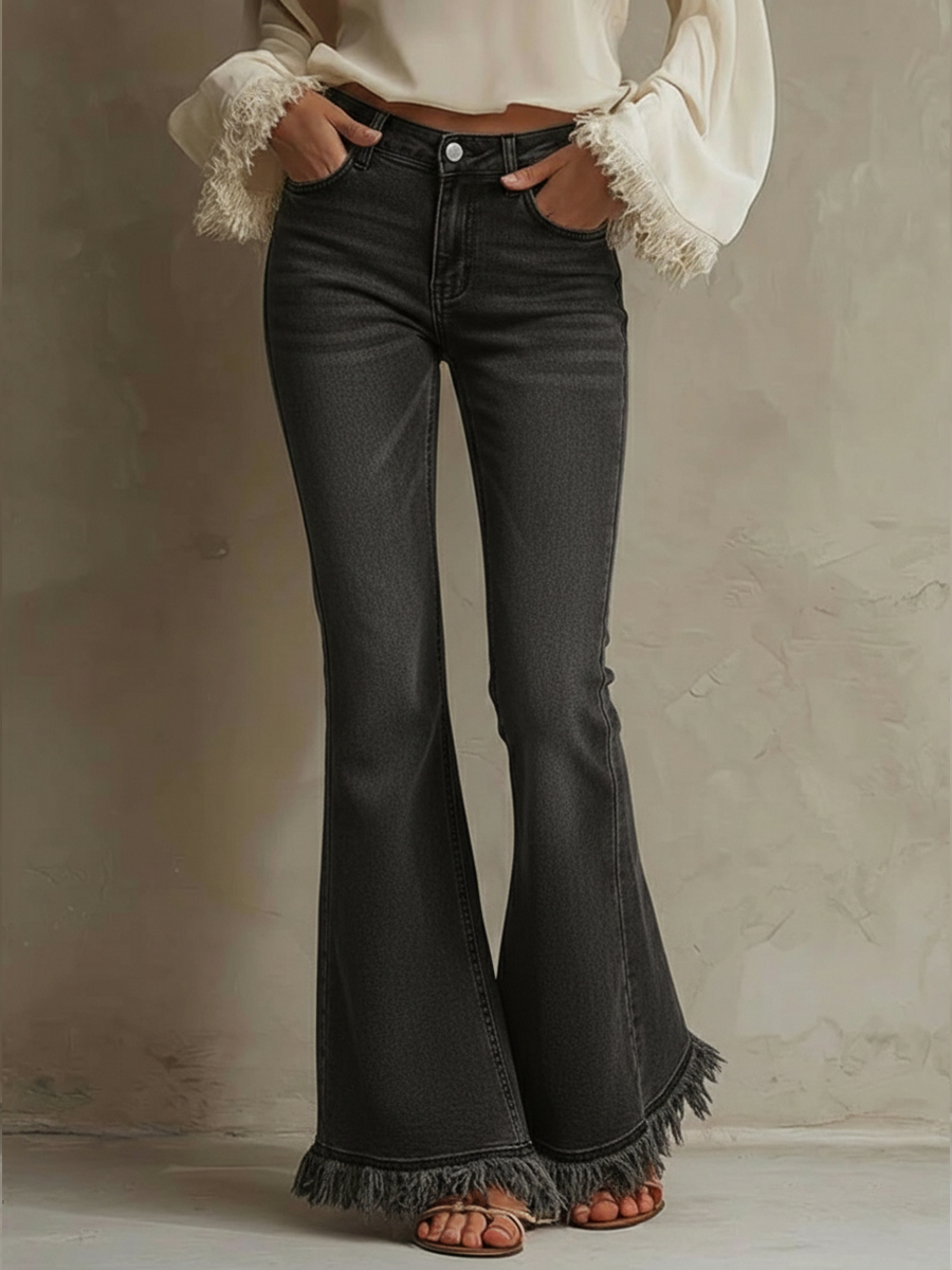 Casual Fringed Flared Jeans