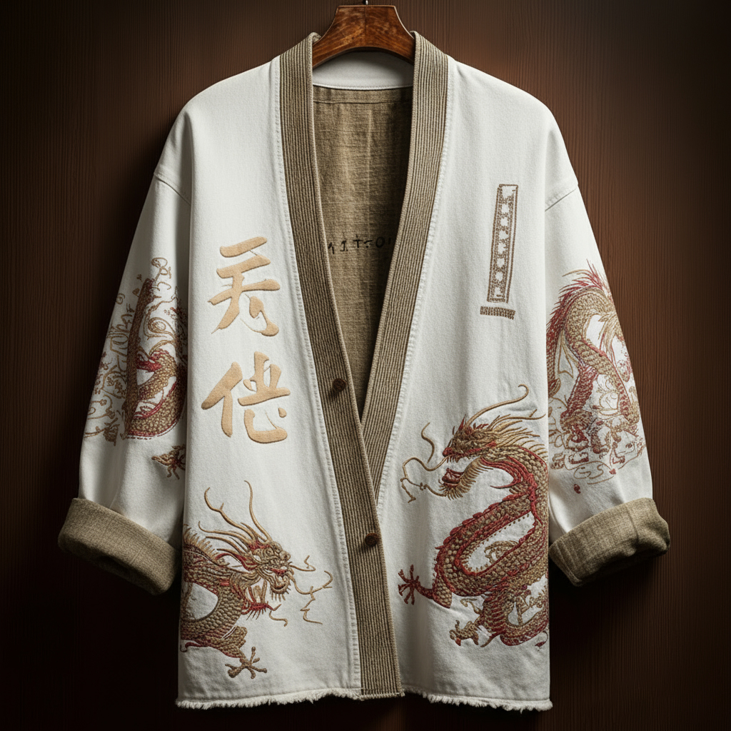 Japanese Art Style Men's Casual Cotton And Linen Cardigan