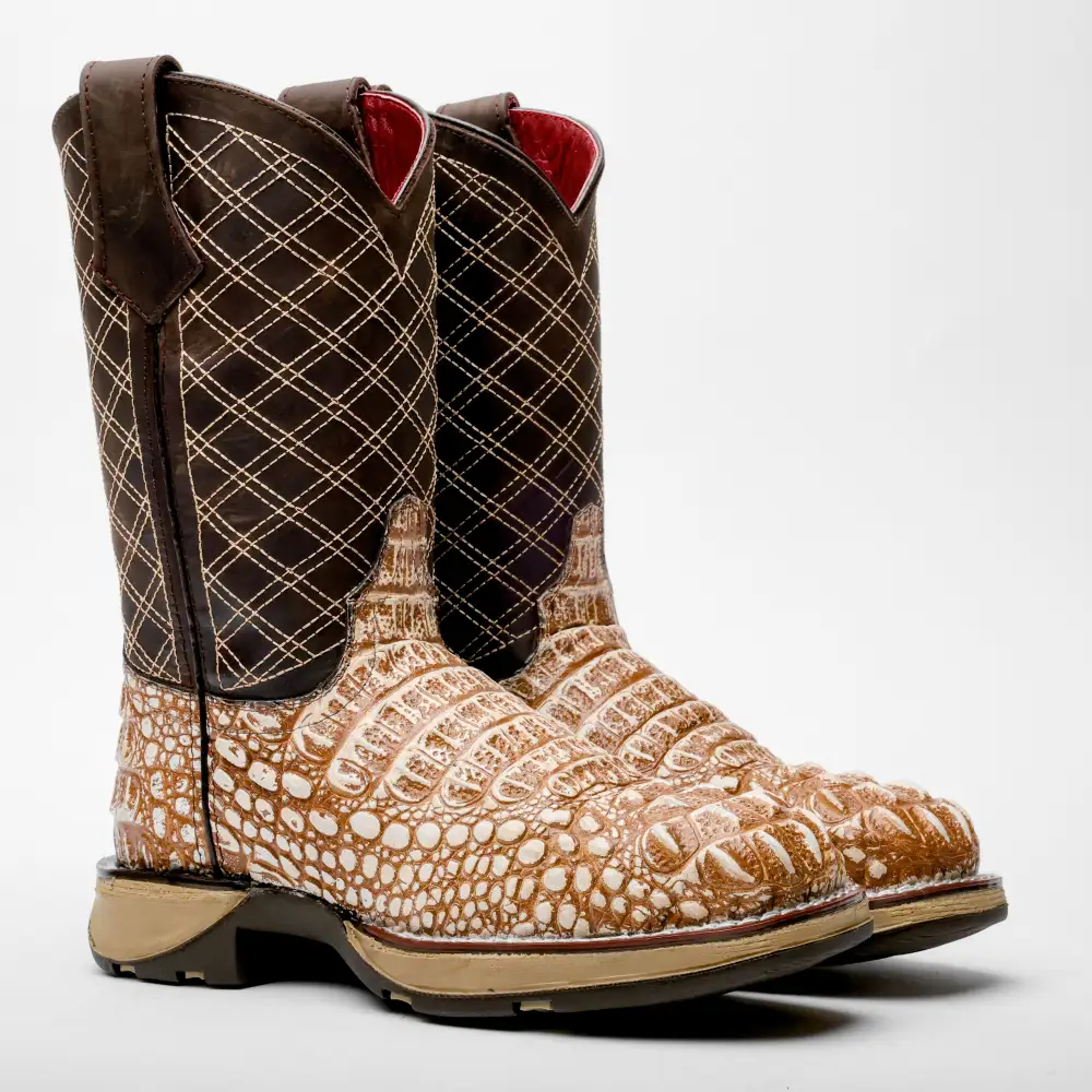 Rustic Desert Caiman Neck Leather Boots With 3D Lightweight Sole - Composite Toe