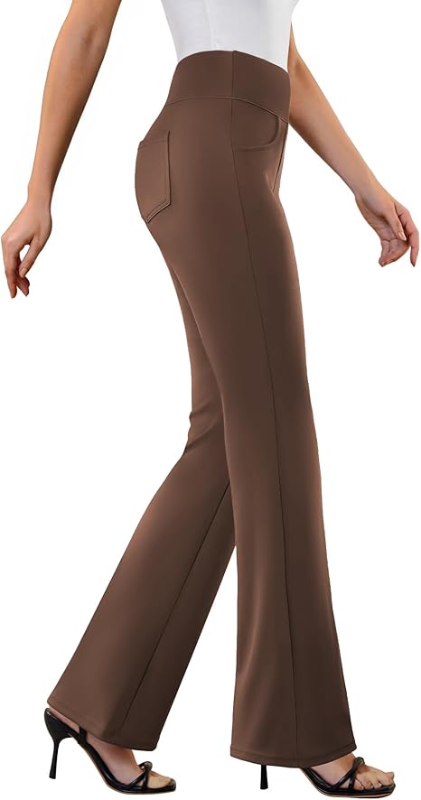Womens Dress Pants Stretchy Work Pants Business Casual Office Trousers Pull On Flare Slacks