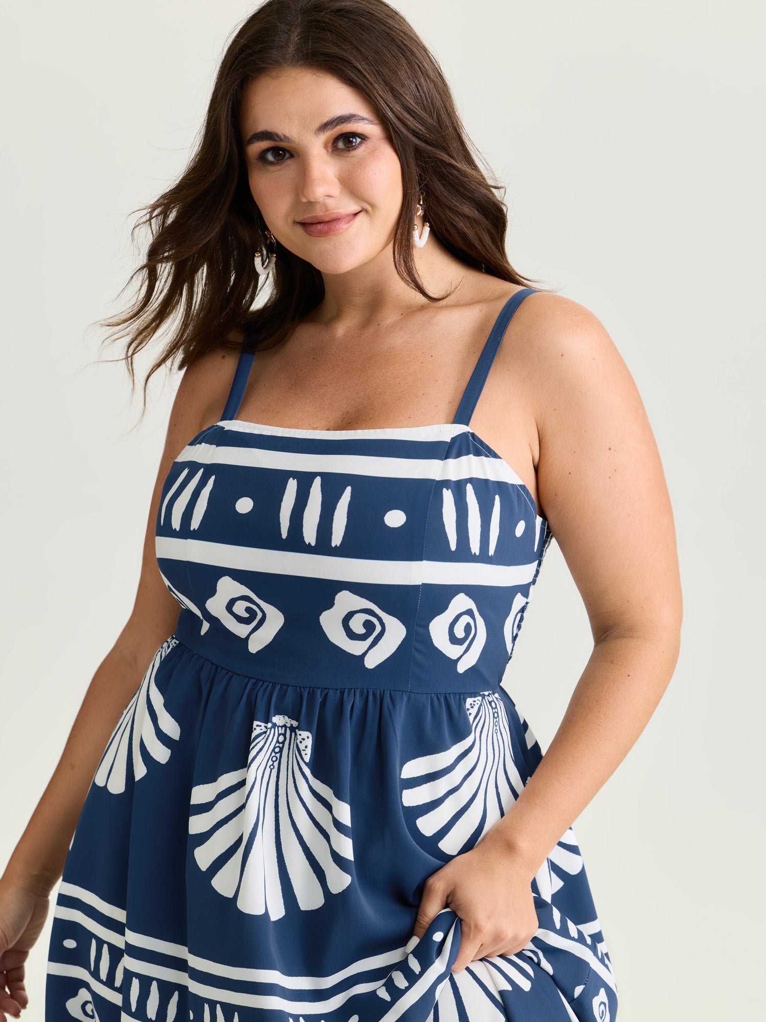 Seashell Print Wide Strap Flowy Maxi Dress