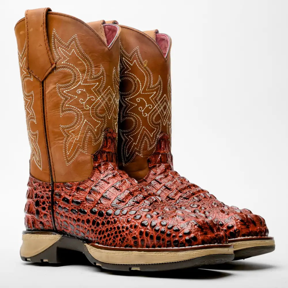 Cognac Caiman Neck Leather Boots With 3D Lightweight Sole - Composite Toe