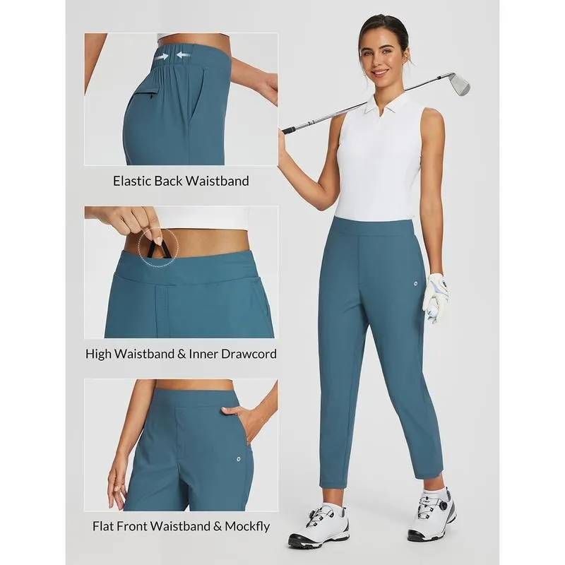 Women's Lightweight Breathable Soft  Ankle Pants Business Casual Summer Silky with Zipper Pockets Stretch Petite