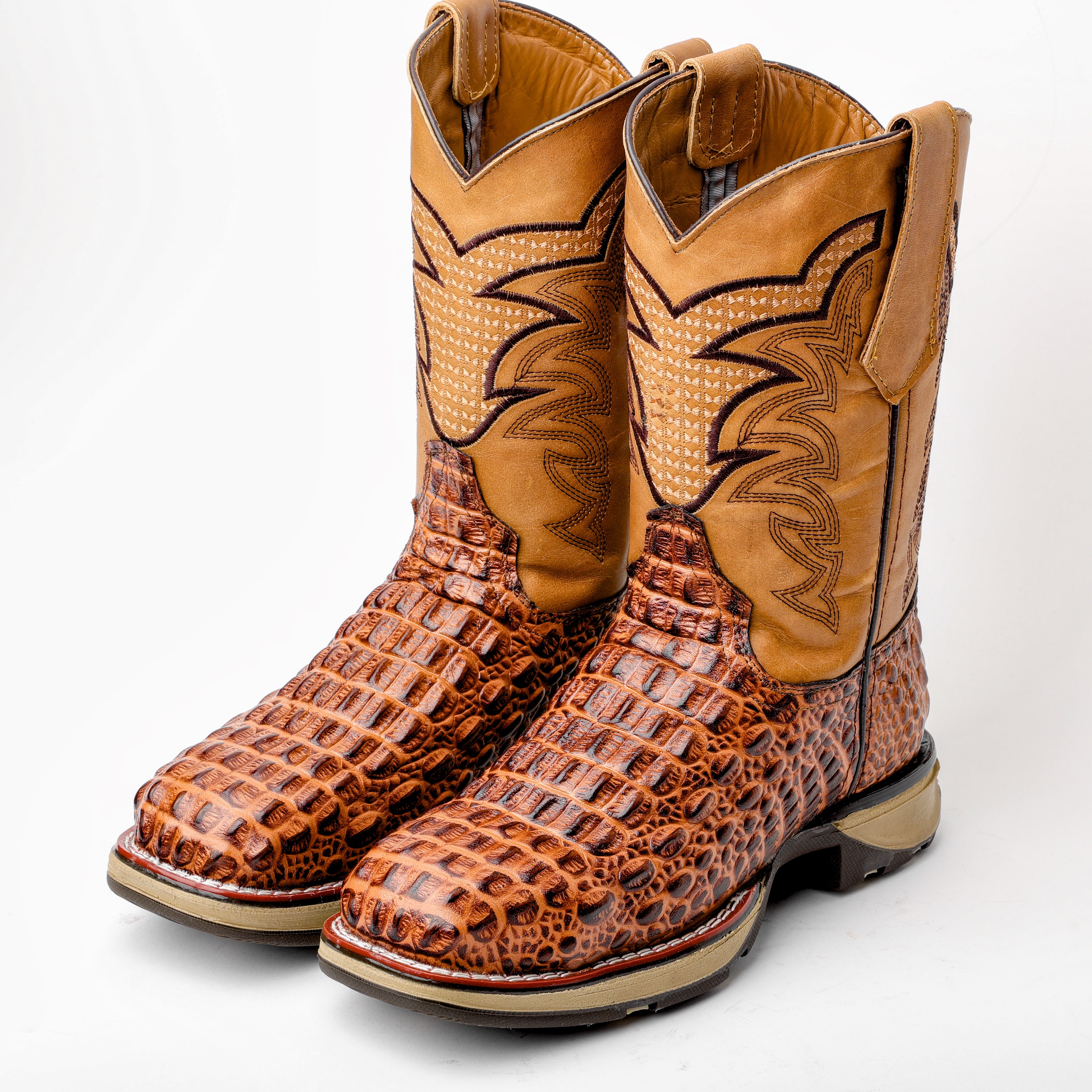 Tan Caiman Hornback Leather Boots With 3D Lightweight Sole - Composite Toe