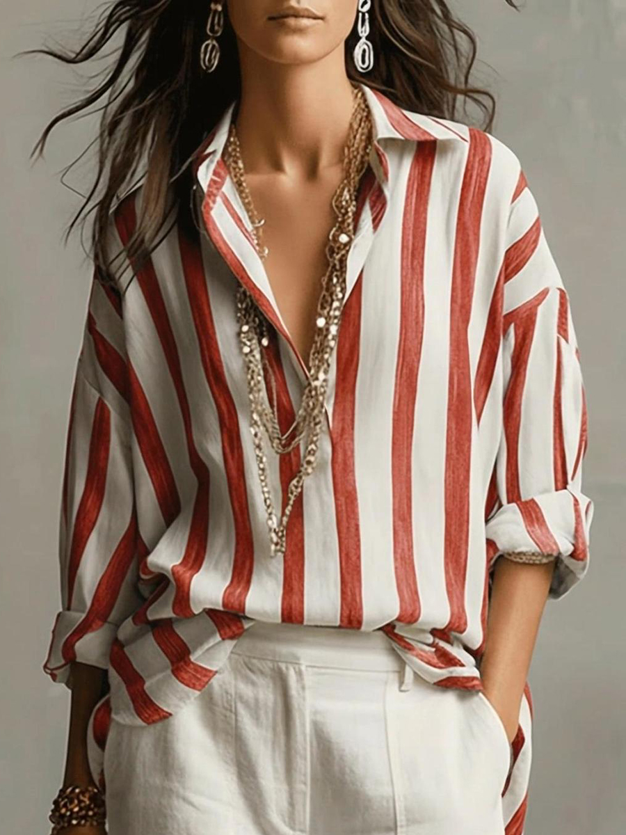 Cozy Striped Linen-cotton Shirt Top