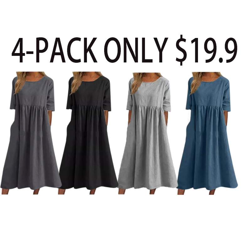 Breezy Cotton-Linen Pocket Dress for Women