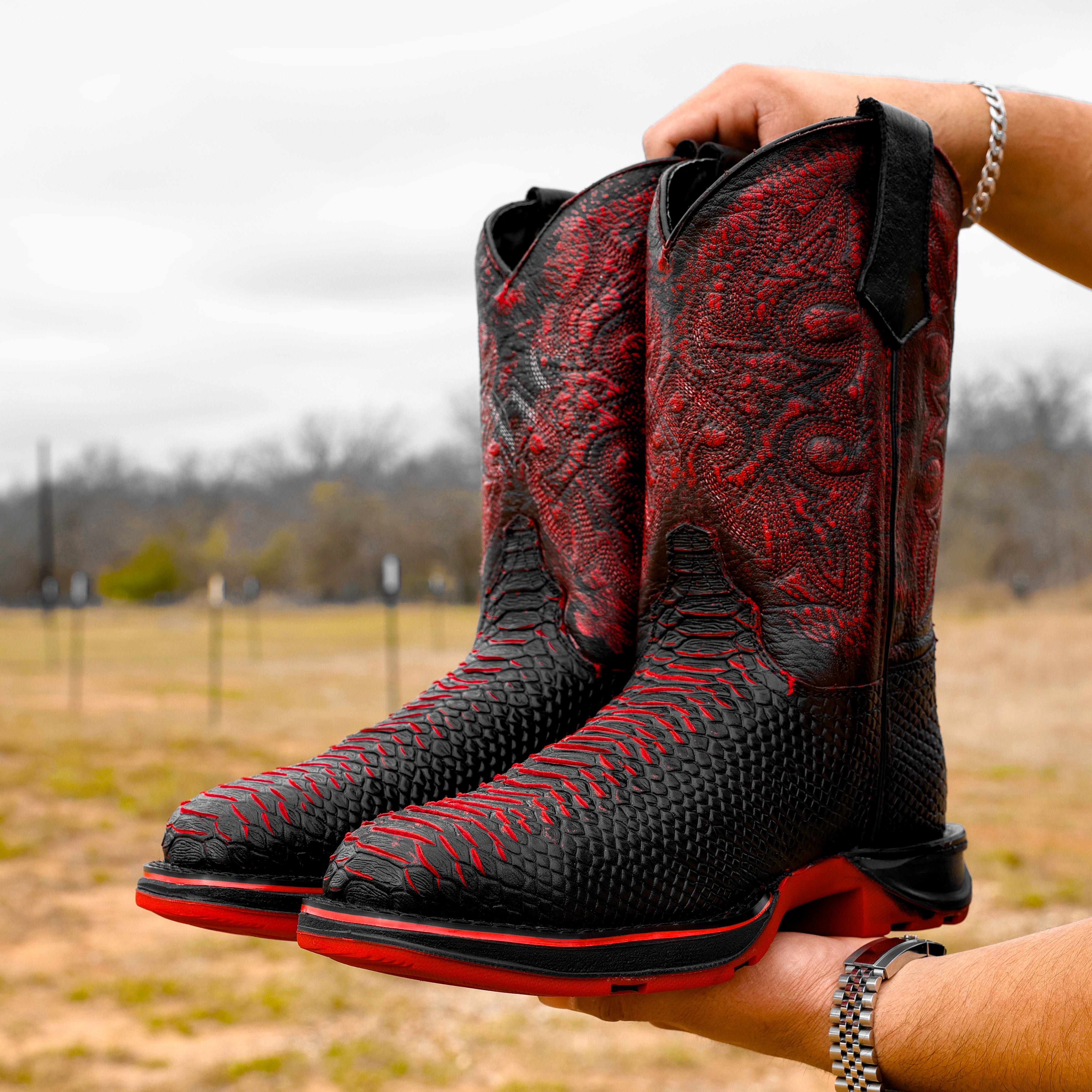 Black Cherry Python Leather Boots - Composite Toe