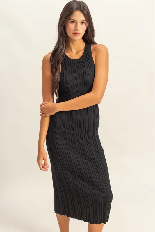 Round Neck Bodycon Ribbed Knit Dress