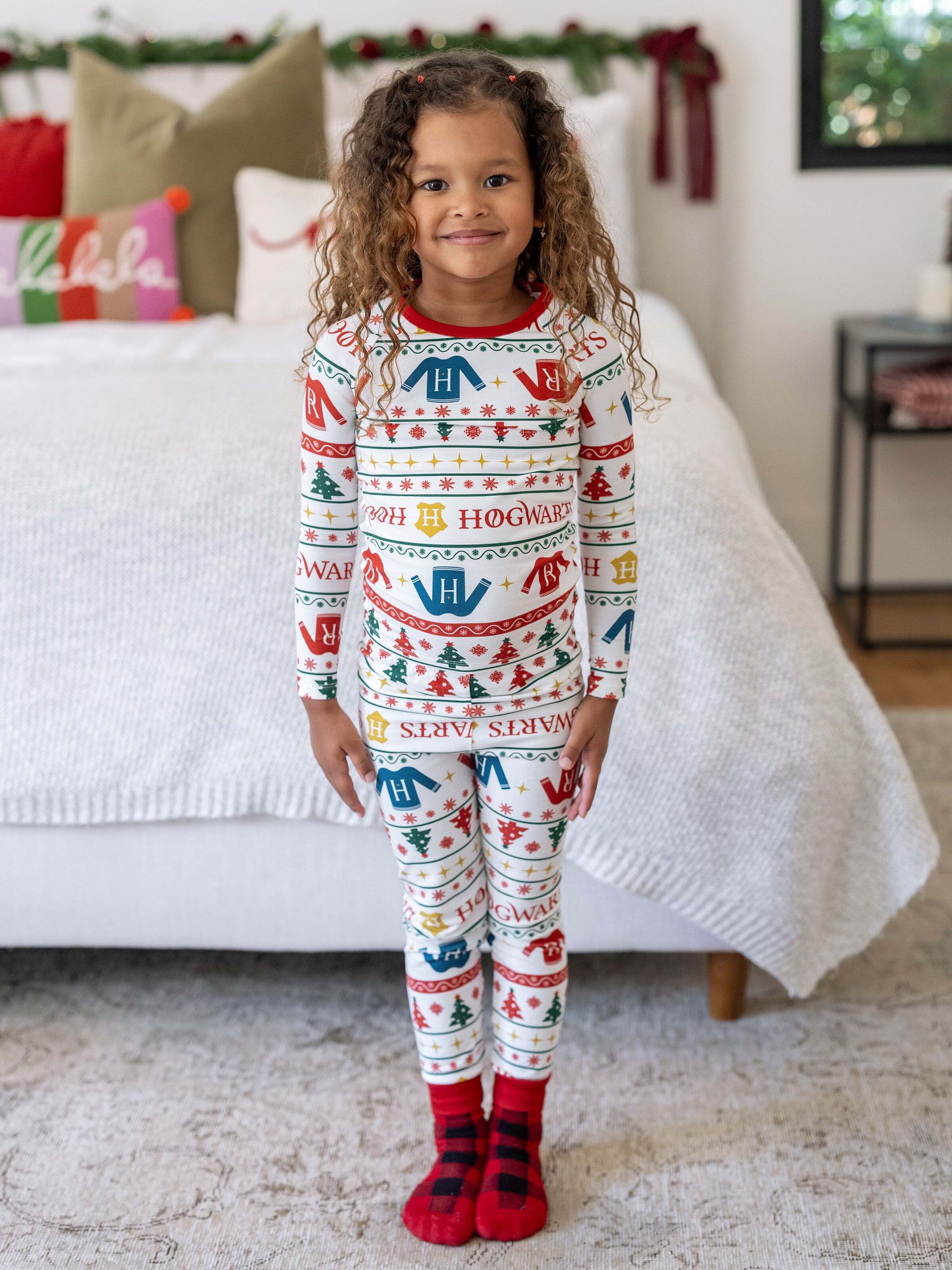 Christmas Matching Family Organic Cotton Snug-fitting Pajamas Sets with Socks White