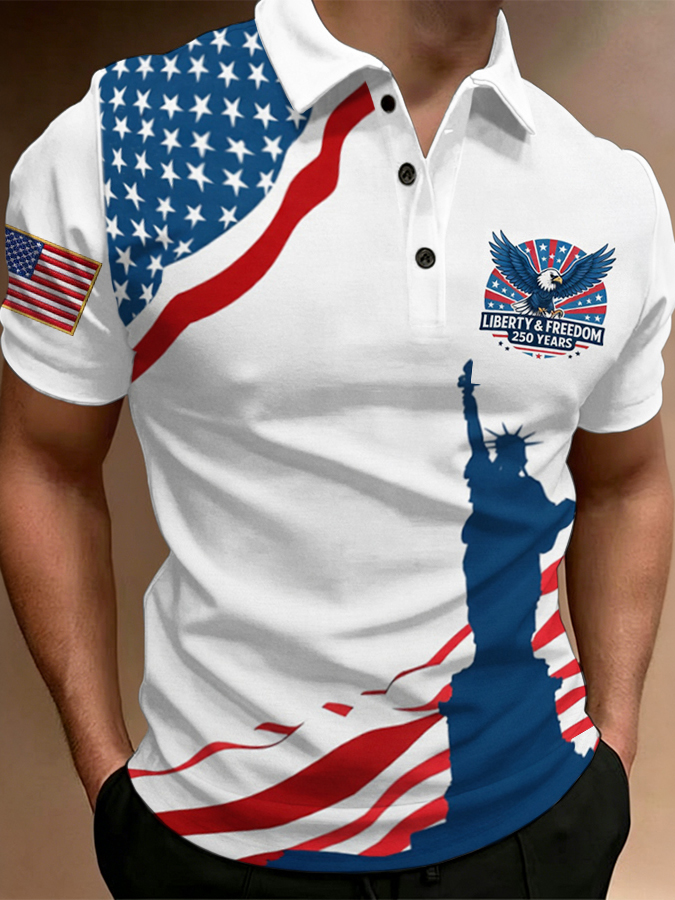 Men'S Casual American Independence Day Printed Celebration Short Sleeved Polo Shirt