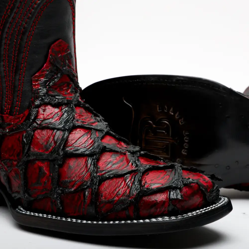 Black Cherry Jumbo Pirarucu Leather Boots - Square Toe