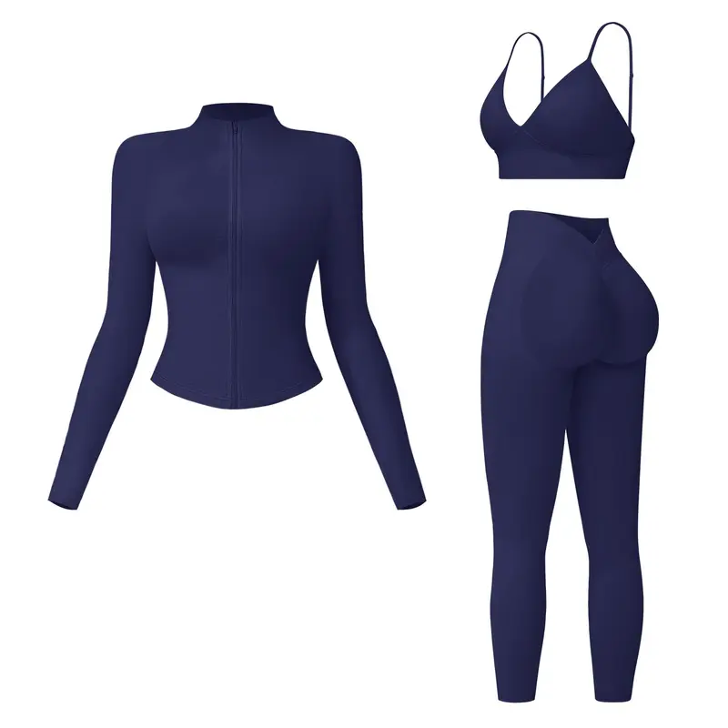 Women's Solid Criss Cross Crop Tank Top & High Waist Leggings & Zip Up Crop Jacket Tracksuit Set by MFVIM - Breathable Comfortable Outfits for Yoga, Gym, Workouts, Running, Yoga Wear, Workout Gym Clothing, Gym Sportswear, Casual Activewear SpringStatement