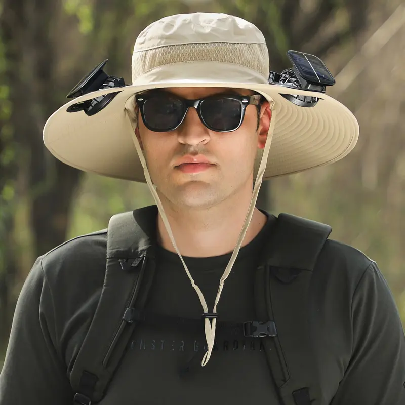 2026 Summer New Solar Powered Fan Hat with Arm Sleeves Neck Gaiter for Men Women Outdoor Wide Brim Bucket Hat with Fan for Hiking
