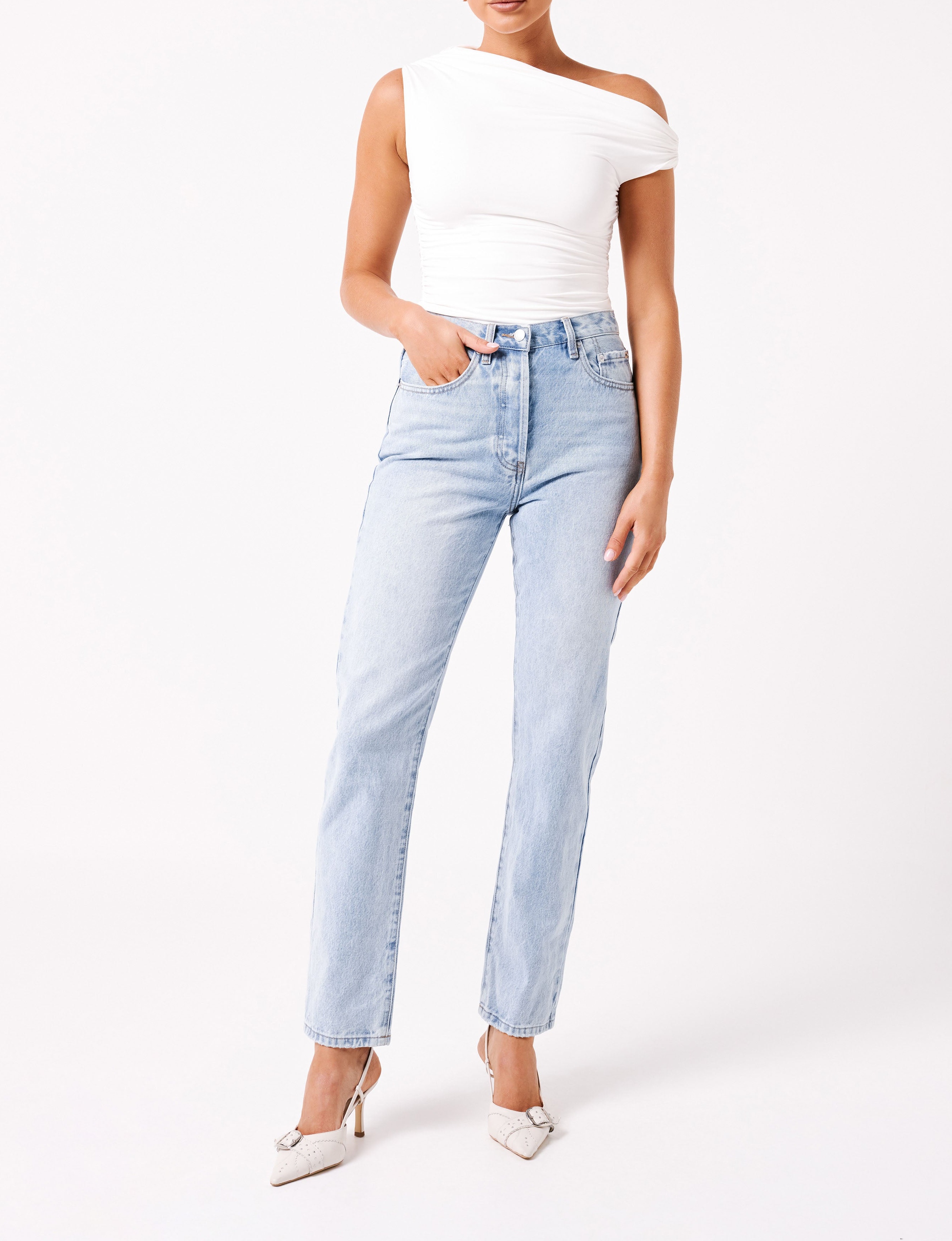 White Recycled Nylon Ruched Top