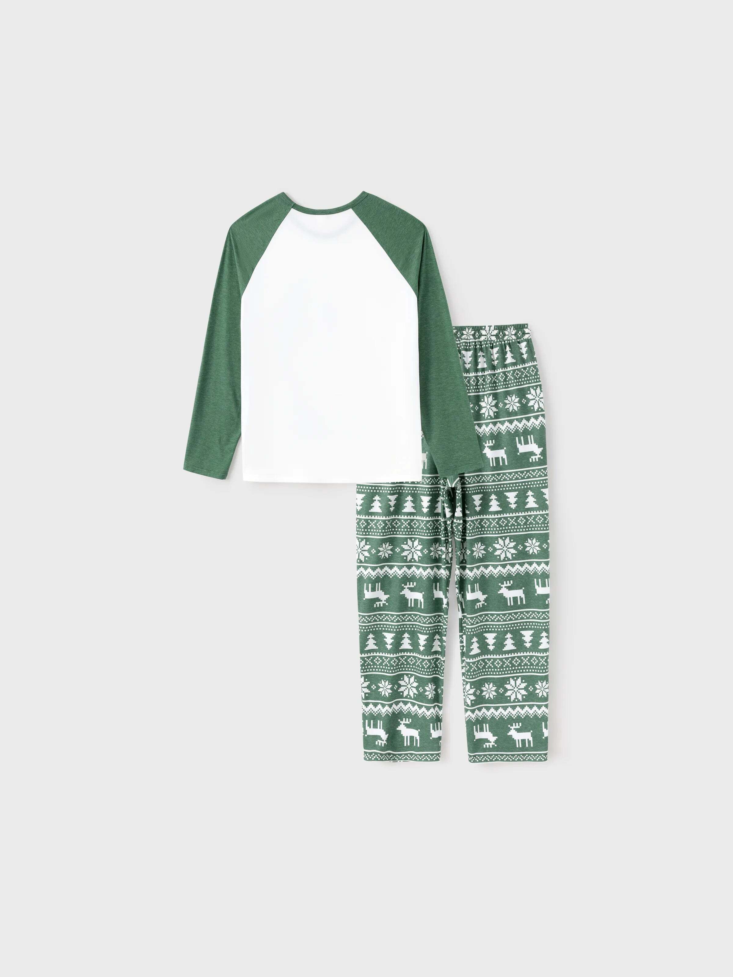 Christmas Matching Family Pajamas Set Reindeer and Snowflake Green Print PJS with Christmas Socks Dark Green