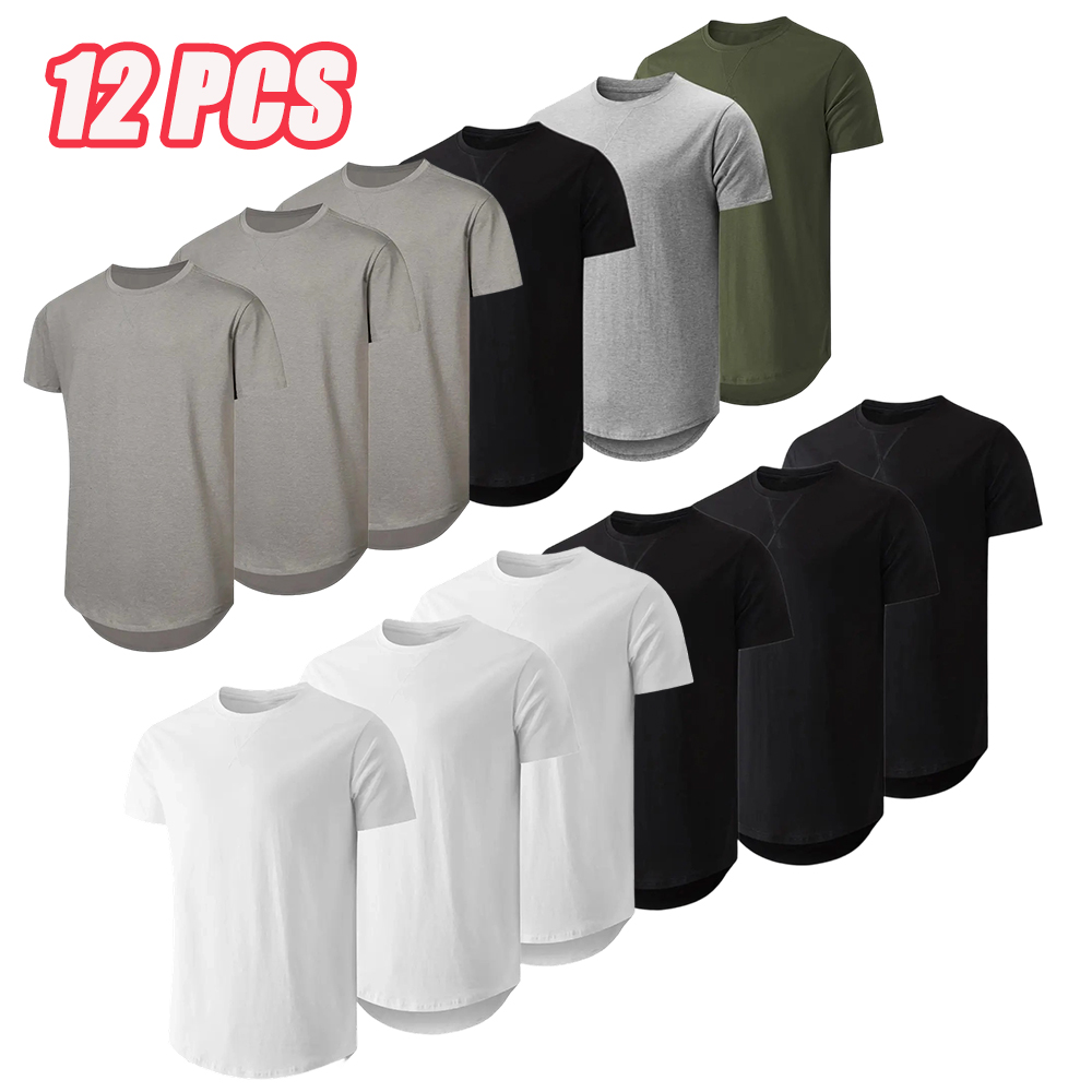 Mens 3 Pack Cotton Hipster Hip Hop Longline Crewneck T-Shirt,Menswear Casual Tshirt Tops