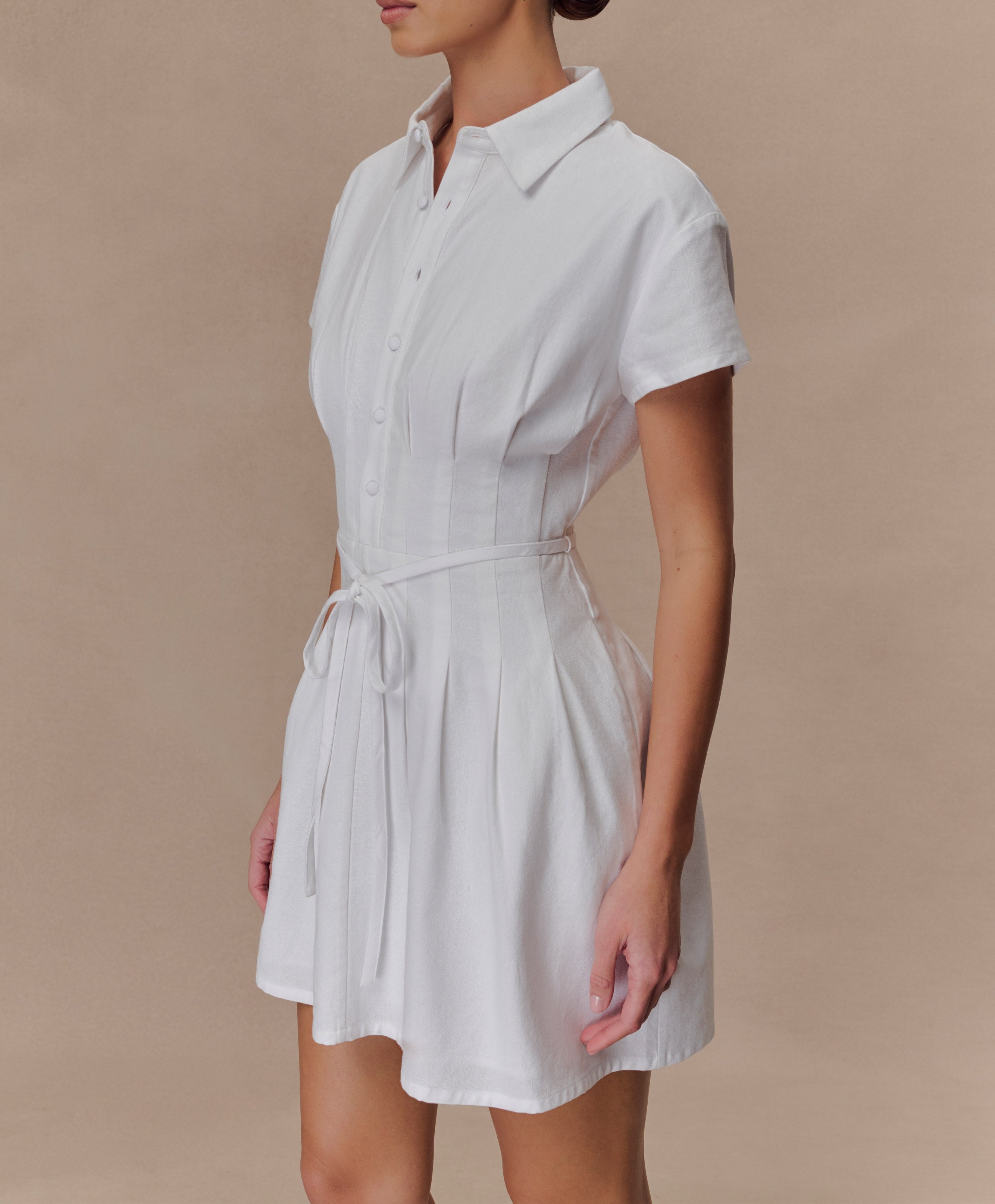White Buttoned Linen Mini Dress