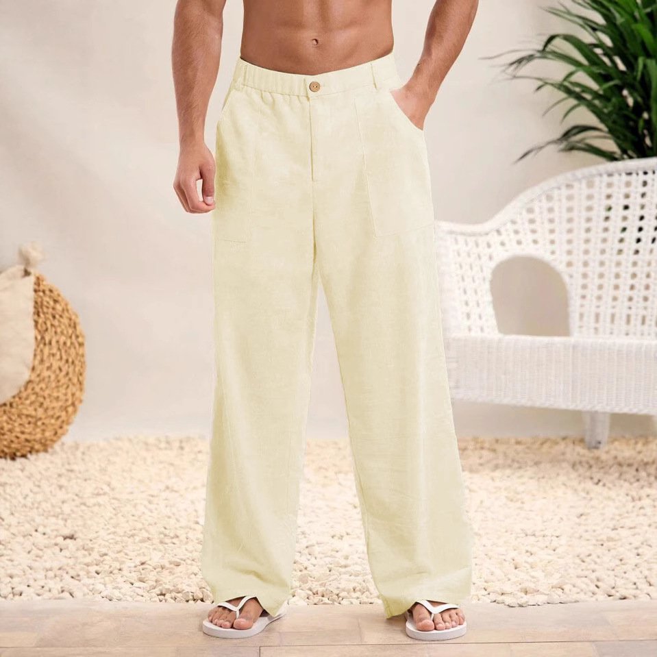 Men's loose cotton and linen casual trousers