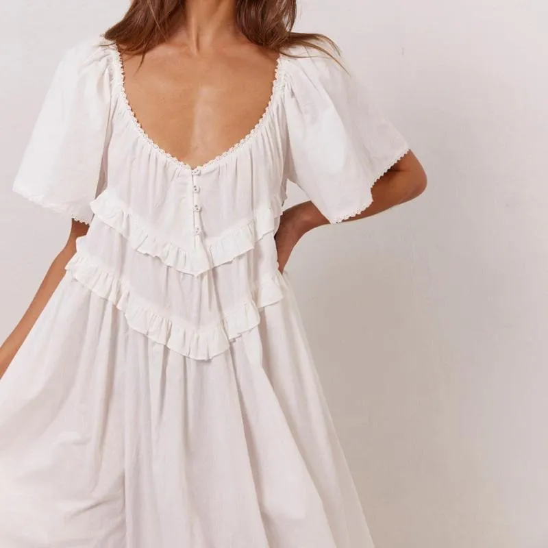Women Long Dress Elegant Short Sleeve Low-Cut Backless(Just $3 Each!)