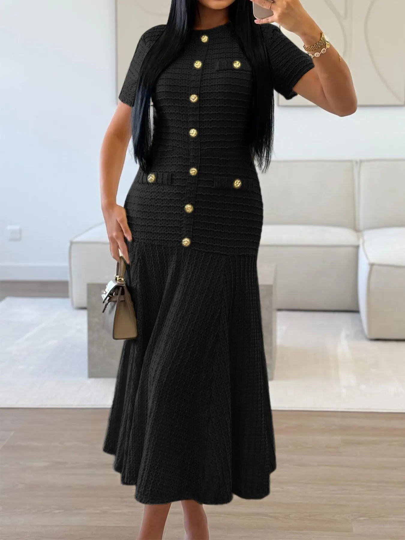 Textured Knit Short Sleeve Dress