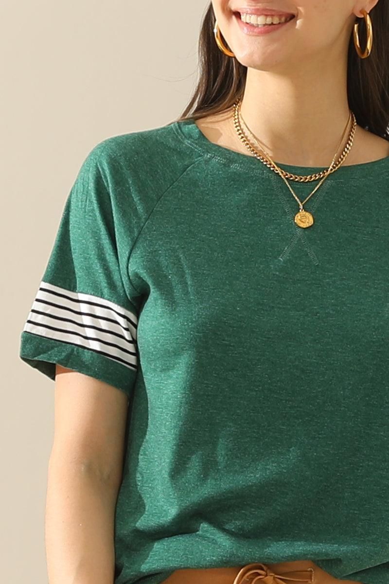 Loose Fit Crewneck Line Point Short Sleeve Tee