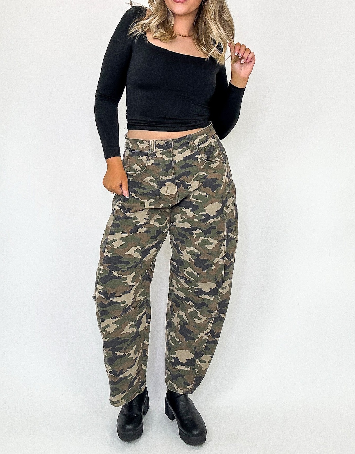 Rogue Terrain Camo Mid Waisted Barrel Leg Jeans