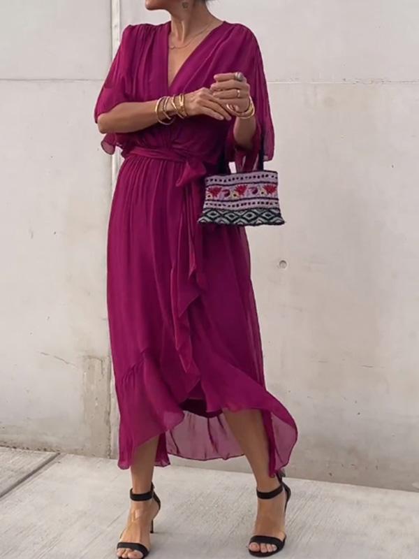 Women Stylish and elegant V-neck chiffon midi dress