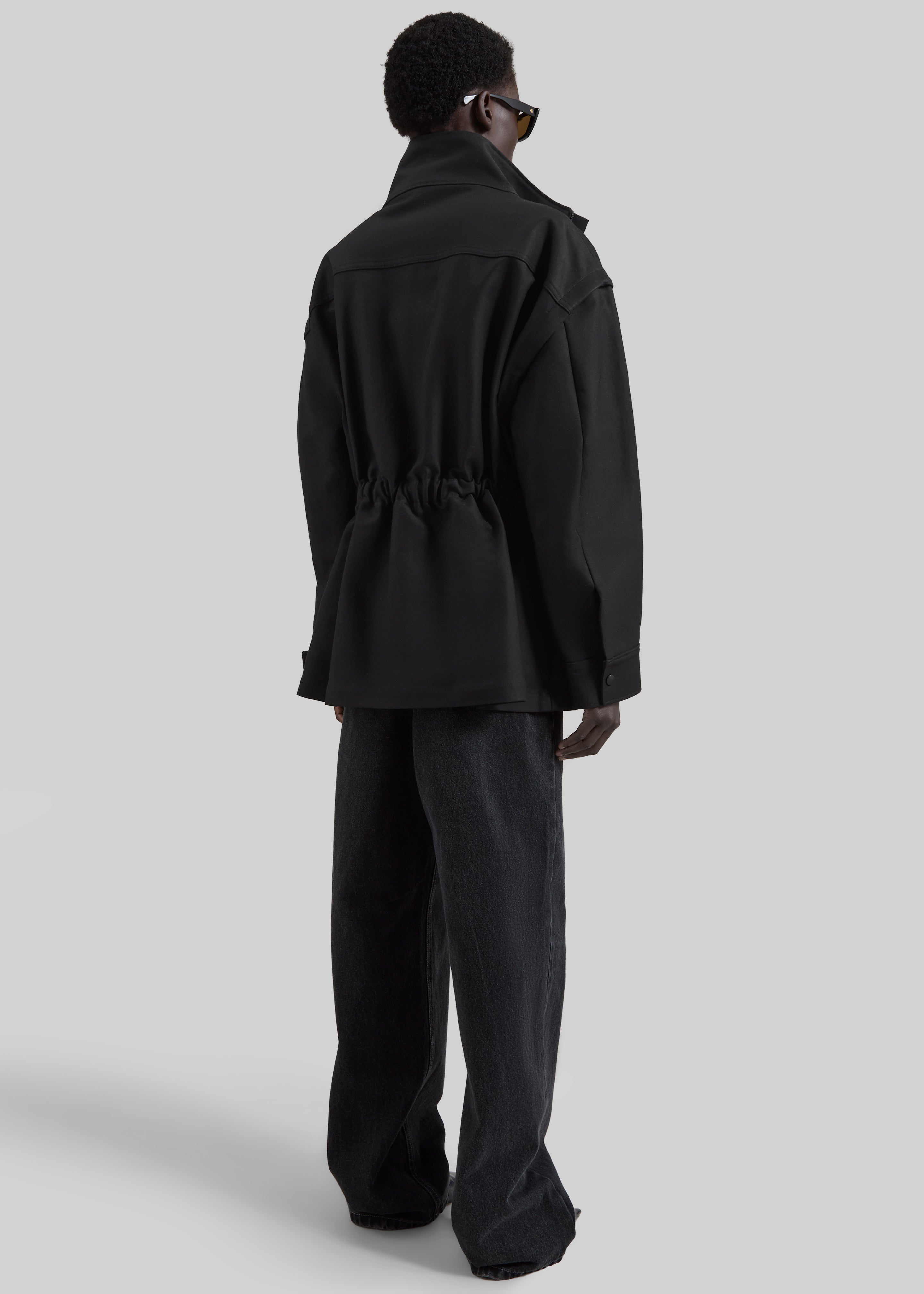 Melton Detachable Sleeve Cargo Jacket - Black